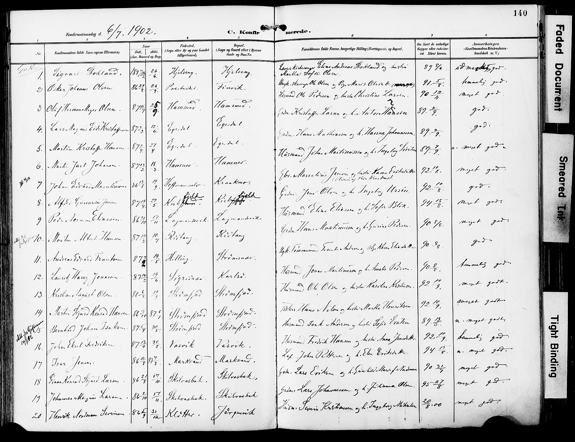 Ministerialprotokoller, klokkerbøker og fødselsregistre - Nordland, SAT/A-1459/859/L0848: Parish register (official) no. 859A08, 1900-1912, p. 140