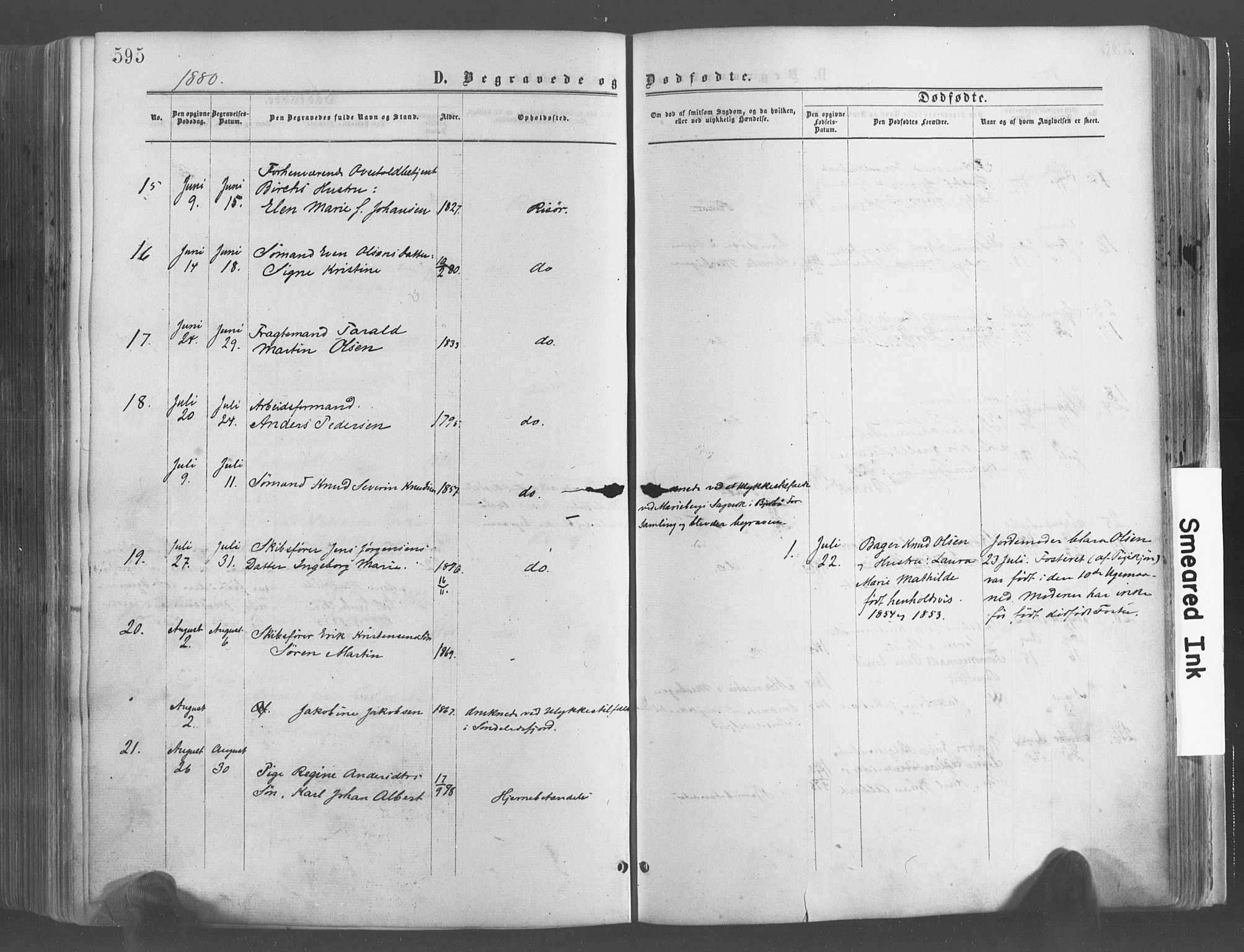 Risør sokneprestkontor, SAK/1111-0035/F/Fa/L0004: Parish register (official) no. A 4, 1865-1882, p. 595