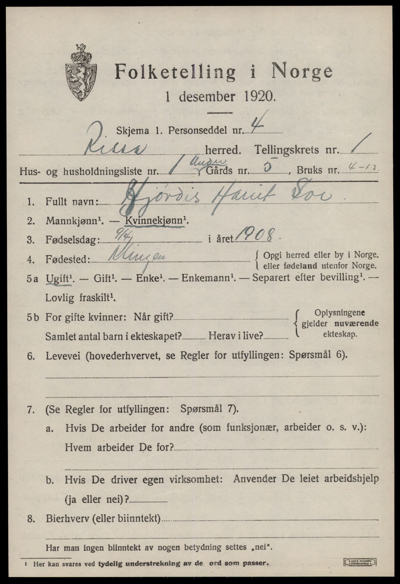 SAT, 1920 census for Rissa, 1920, p. 1077