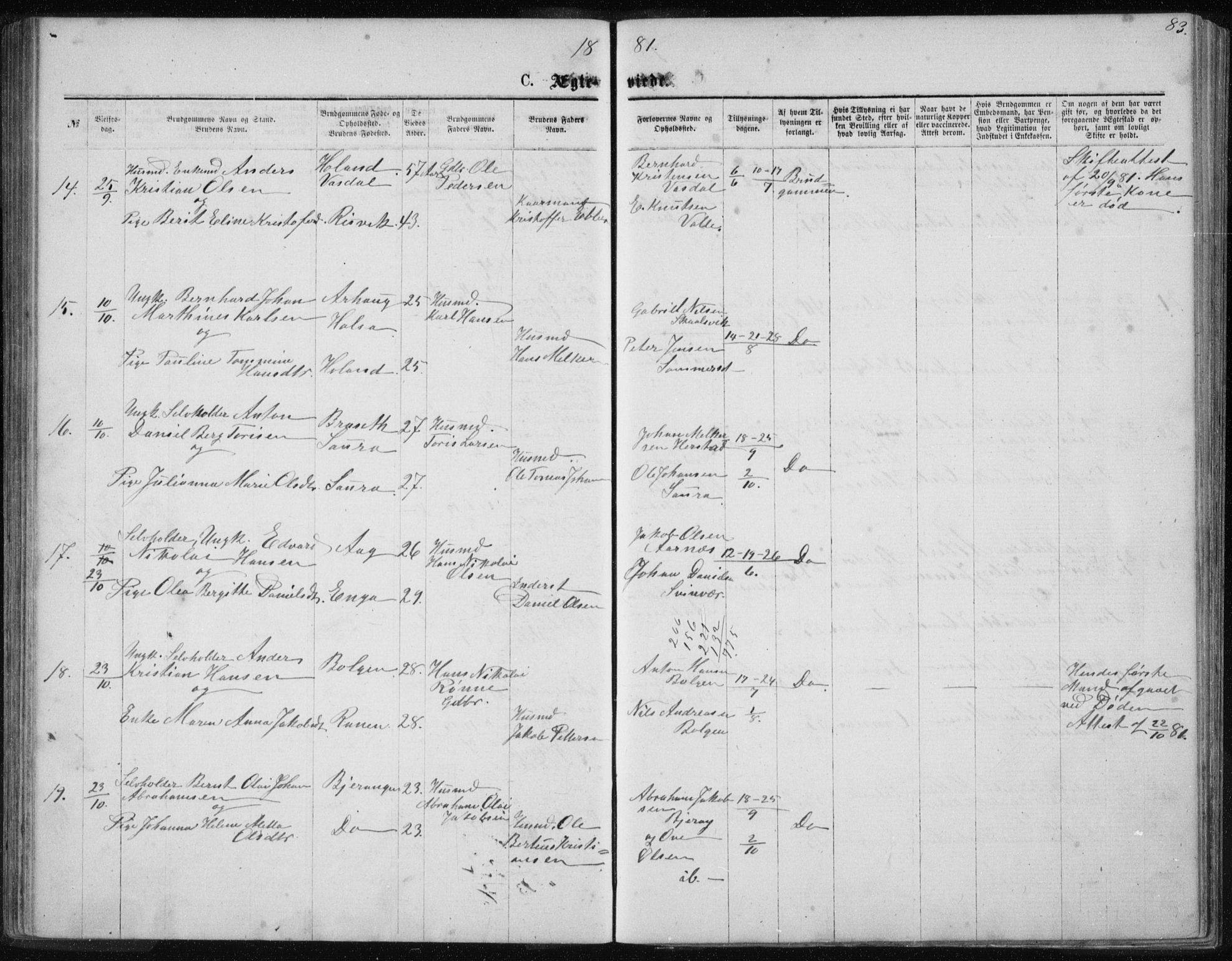 Ministerialprotokoller, klokkerbøker og fødselsregistre - Nordland, SAT/A-1459/843/L0635: Parish register (copy) no. 843C04, 1872-1887, p. 83