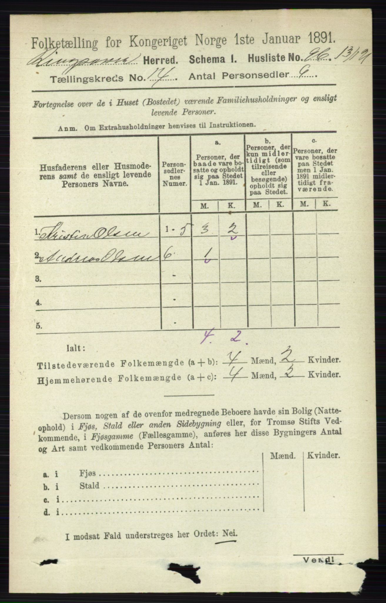 RA, 1891 census for 0412 Ringsaker, 1891, p. 7865