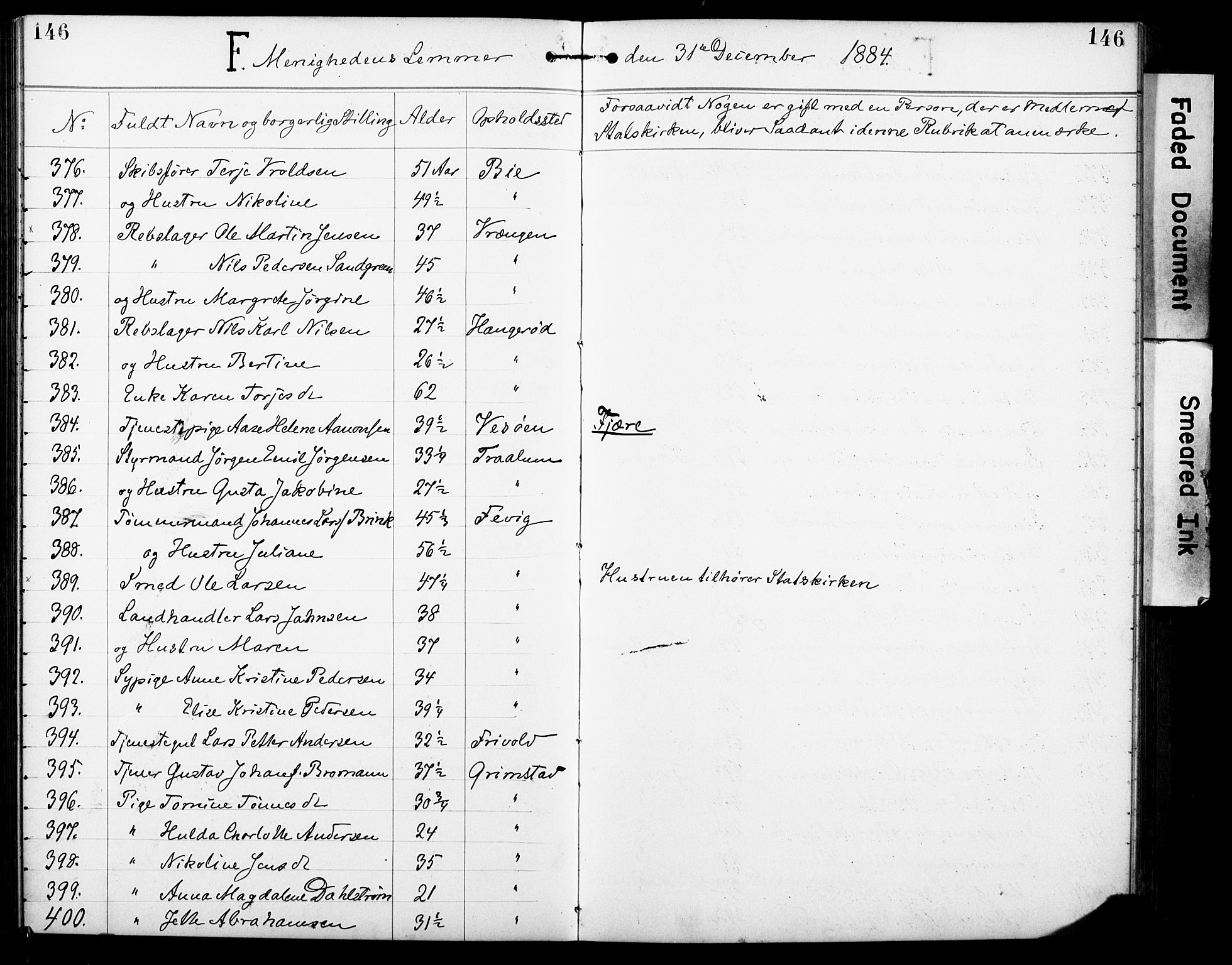 Den evangelisk-lutherske frimenighet, Arendal, AV/SAK-1292-0005/F/Fa/L0002: Dissenter register no. F 6, 1884-1908, p. 146