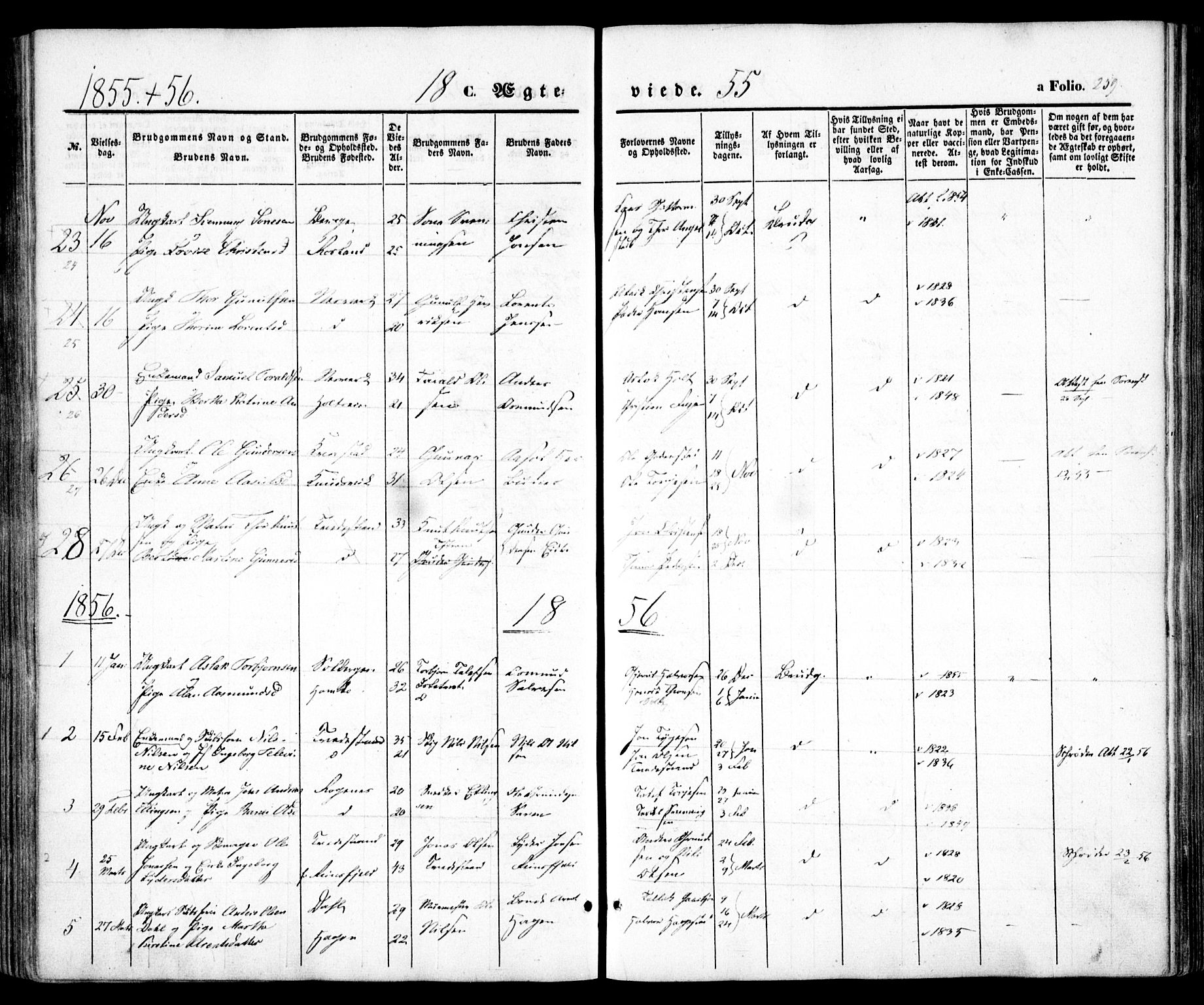 Holt sokneprestkontor, AV/SAK-1111-0021/F/Fa/L0008: Parish register (official) no. A 8, 1849-1860, p. 259