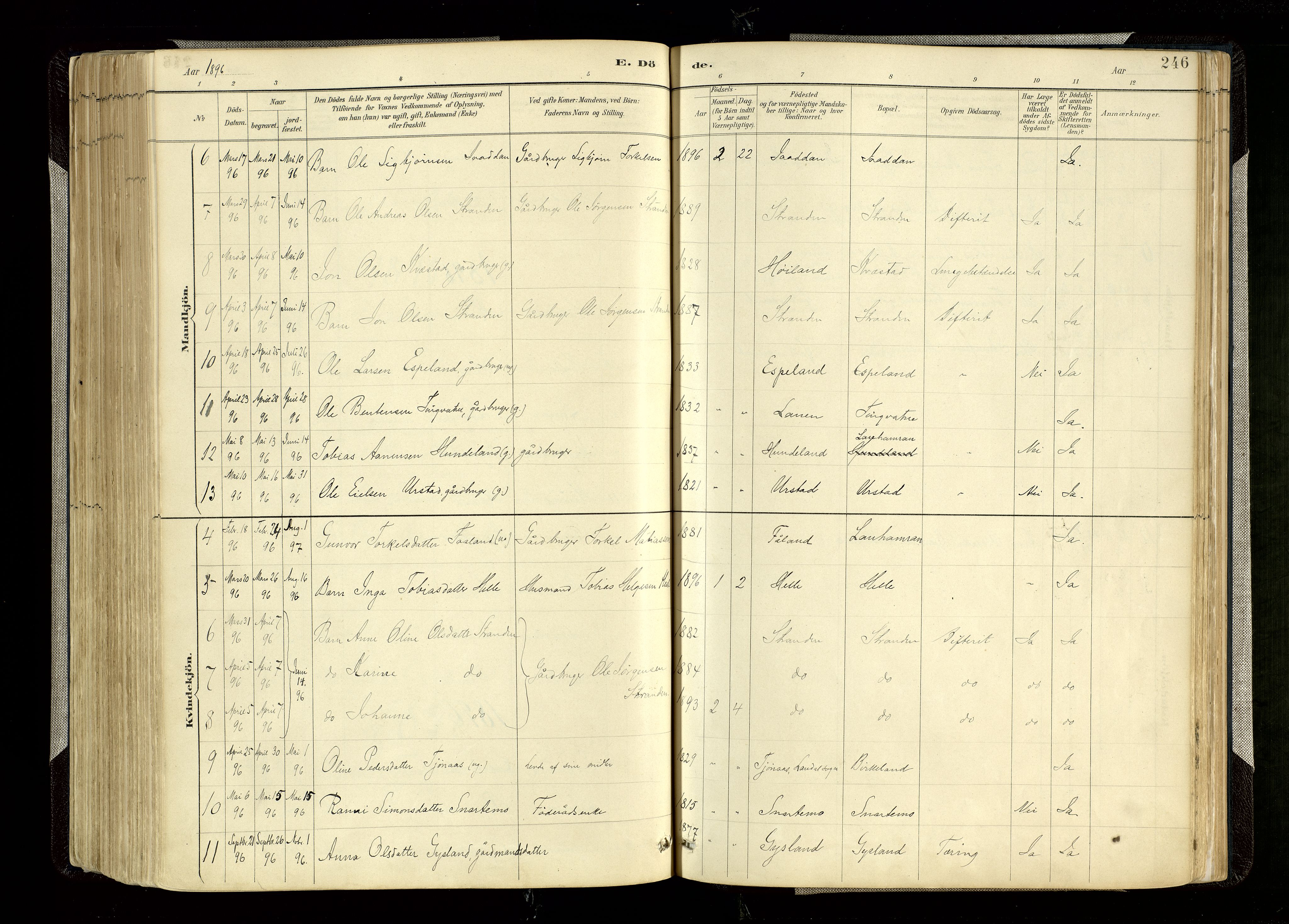Hægebostad sokneprestkontor, SAK/1111-0024/F/Fa/Faa/L0006: Parish register (official) no. A 6, 1887-1929, p. 246