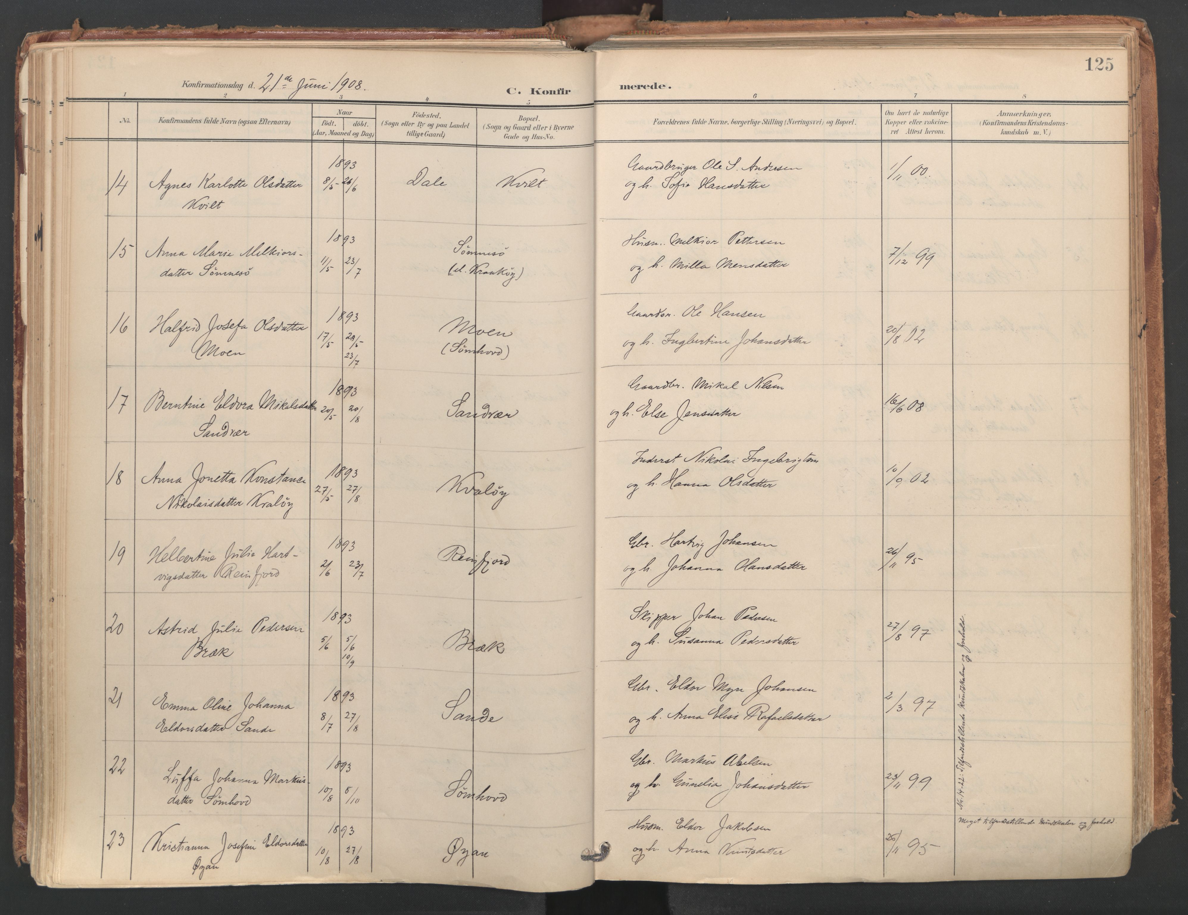 Ministerialprotokoller, klokkerbøker og fødselsregistre - Nordland, AV/SAT-A-1459/812/L0180: Parish register (official) no. 812A09, 1901-1915, p. 125