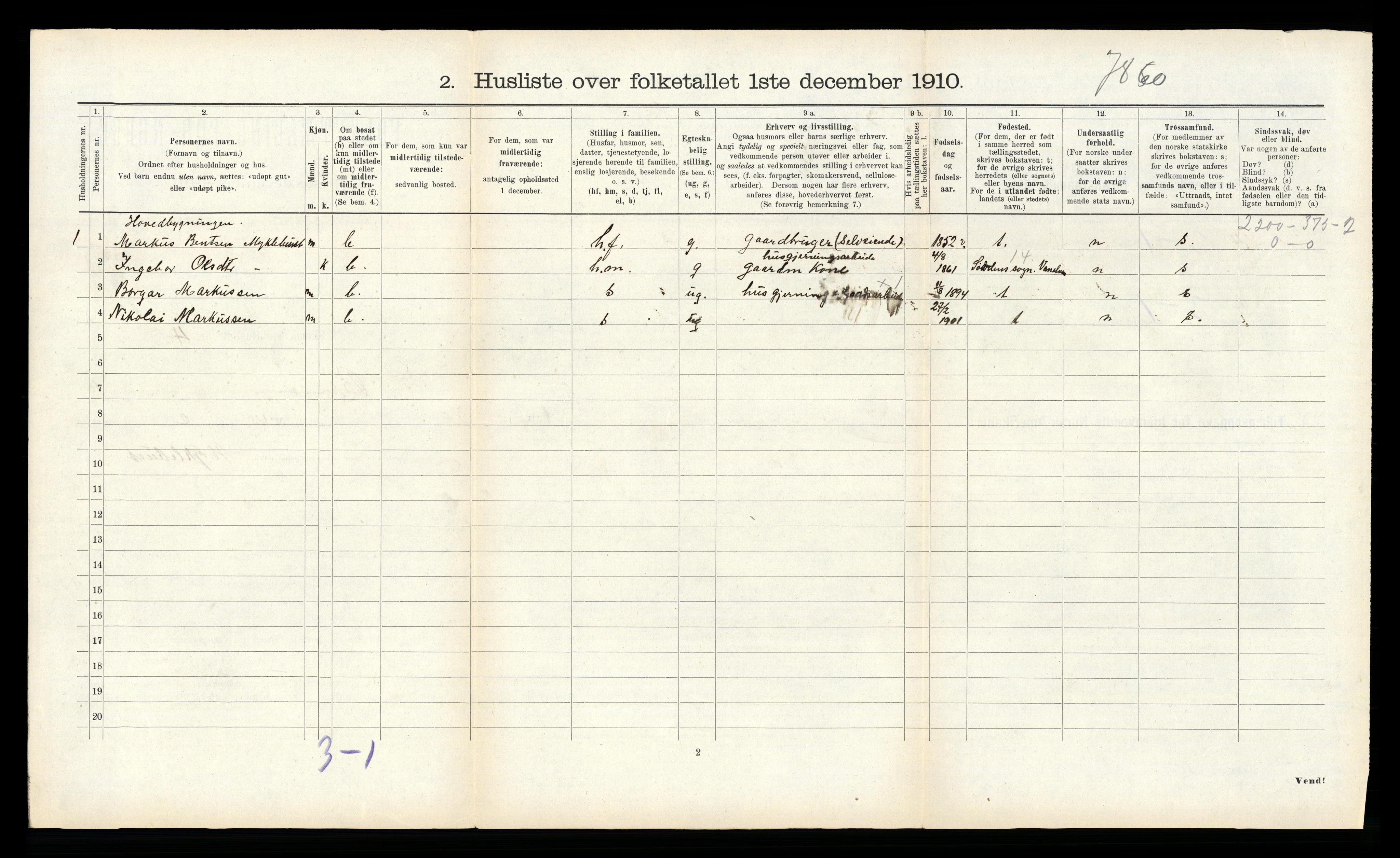 RA, 1910 census for Bremanger, 1910, p. 698