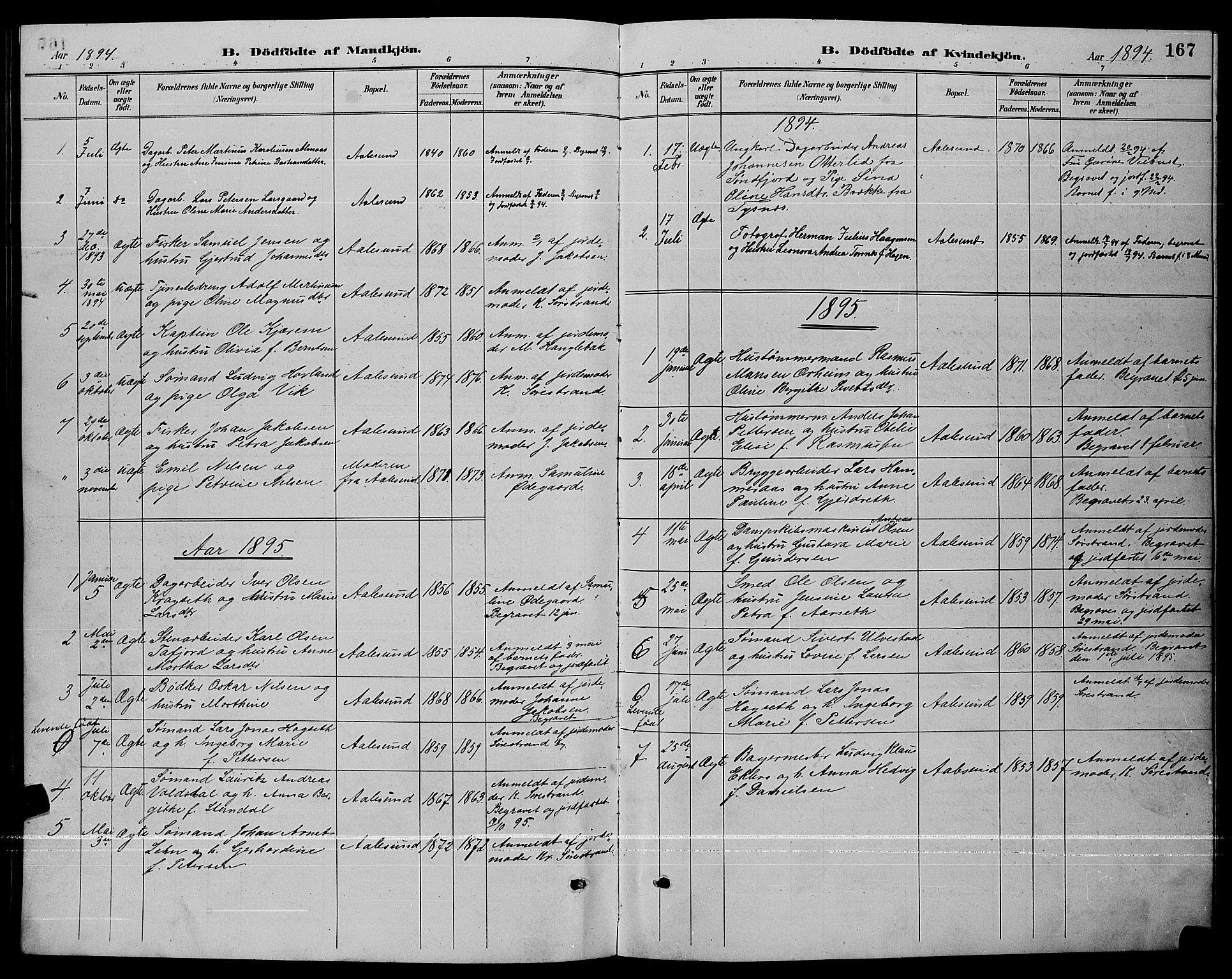 Ministerialprotokoller, klokkerbøker og fødselsregistre - Møre og Romsdal, AV/SAT-A-1454/529/L0467: Parish register (copy) no. 529C04, 1889-1897, p. 167