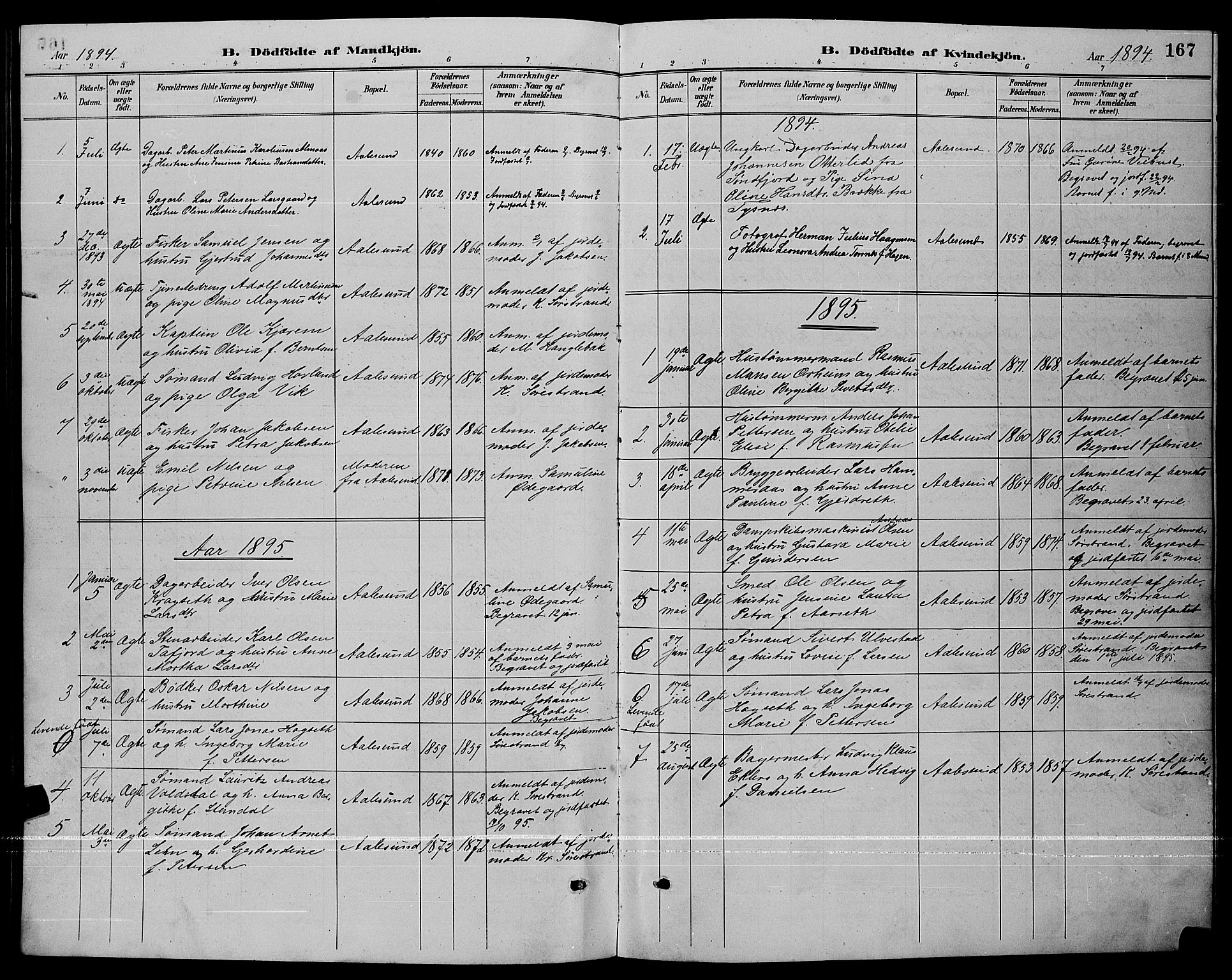 Ministerialprotokoller, klokkerbøker og fødselsregistre - Møre og Romsdal, AV/SAT-A-1454/529/L0467: Parish register (copy) no. 529C04, 1889-1897, p. 167