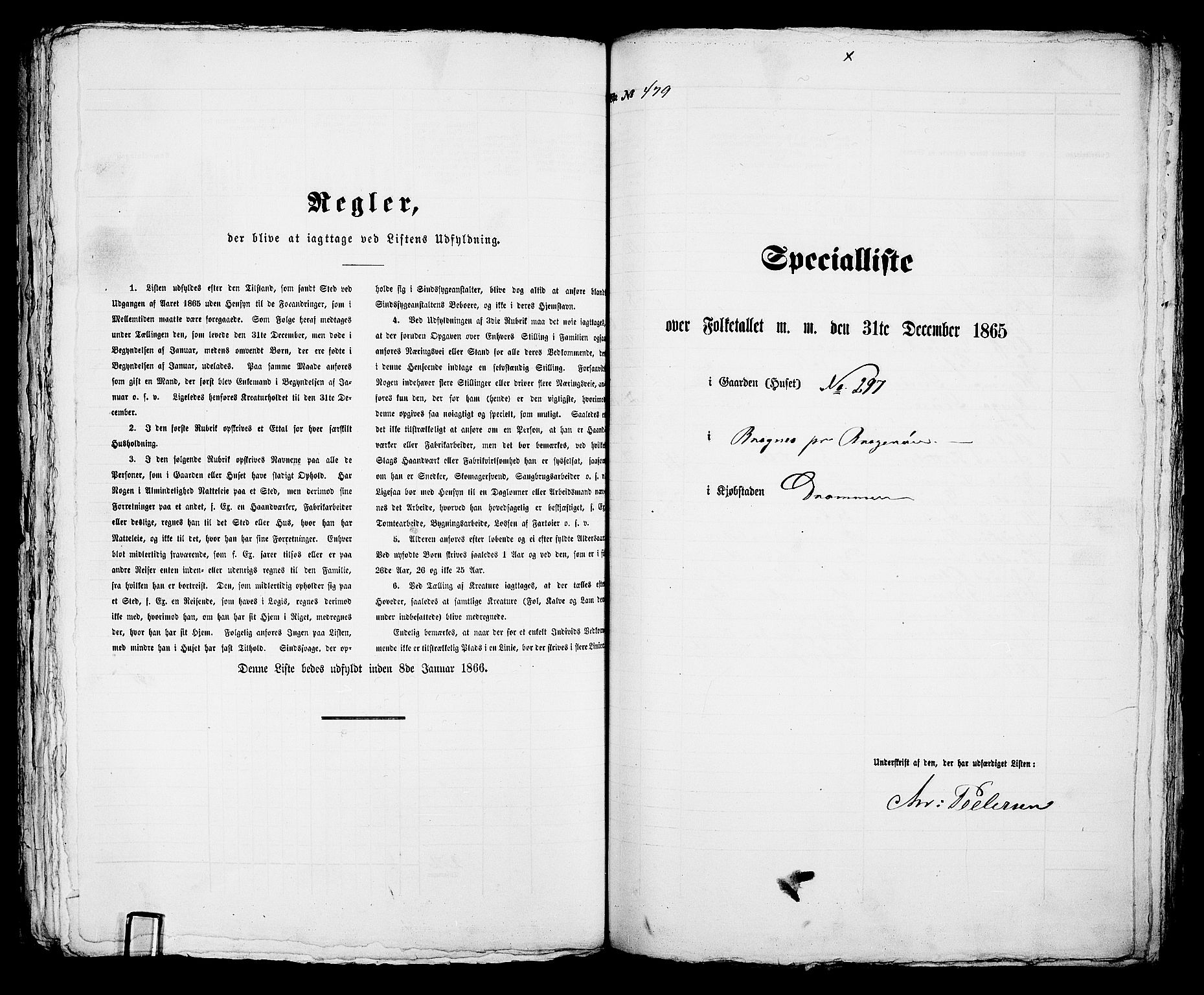 RA, 1865 census for Bragernes in Drammen, 1865, p. 1001