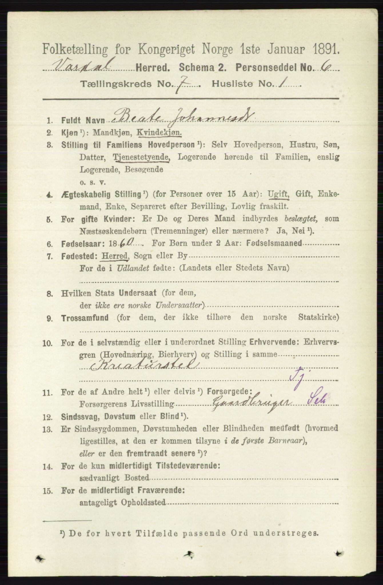 RA, 1891 census for 0527 Vardal, 1891, p. 2971