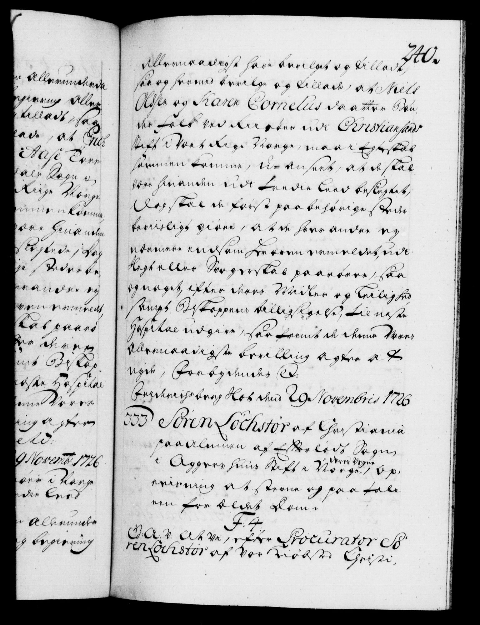 Danske Kanselli 1572-1799, RA/EA-3023/F/Fc/Fca/Fcaa/L0025: Norske registre, 1726-1728, p. 240a