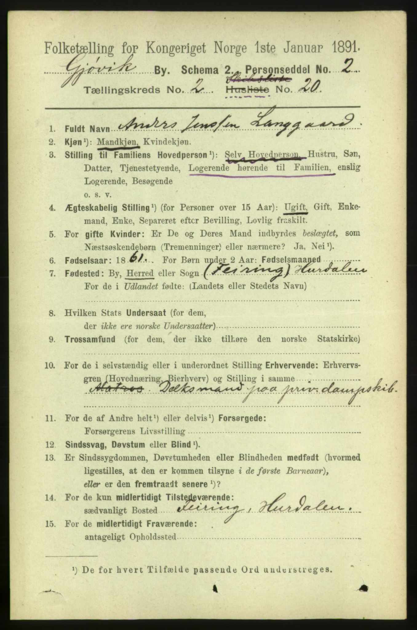 RA, 1891 census for 0502 Gjøvik, 1891, p. 967