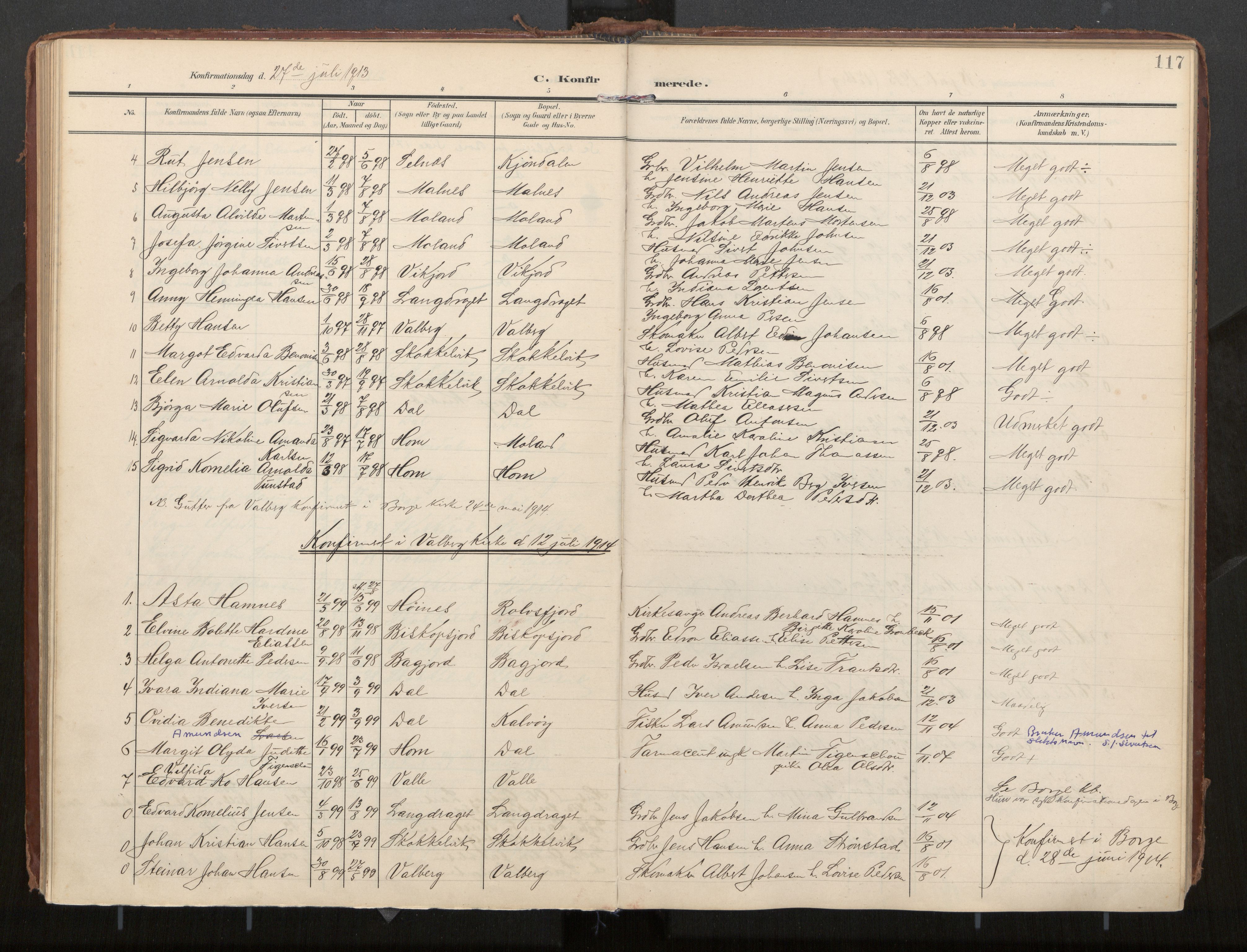 Ministerialprotokoller, klokkerbøker og fødselsregistre - Nordland, AV/SAT-A-1459/884/L1194: Parish register (official) no. 884A02, 1906-1937, p. 117