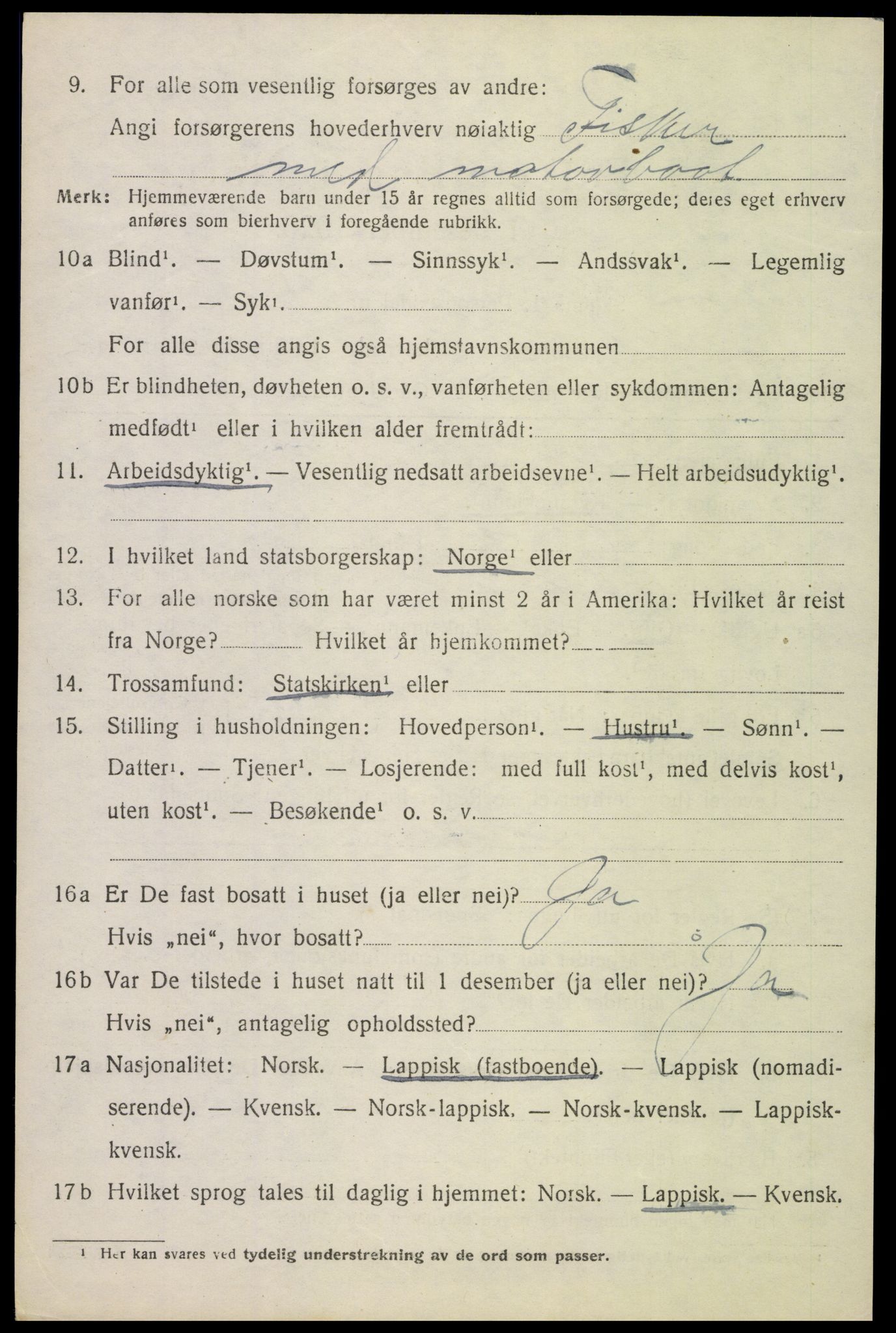 SAT, 1920 census for Tysfjord, 1920, p. 1722