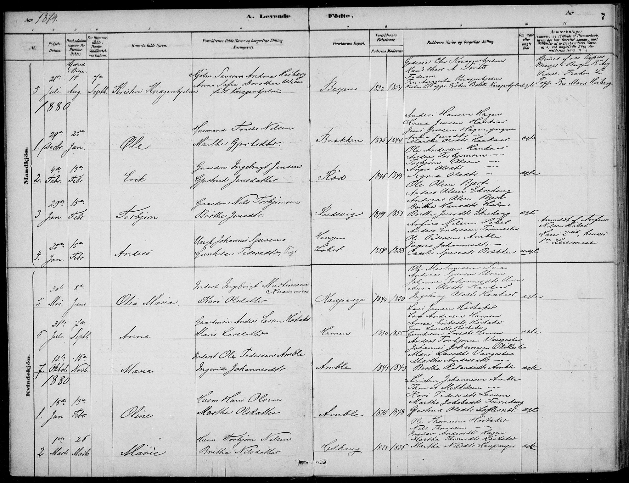 Sogndal sokneprestembete, AV/SAB-A-81301/H/Haa/Haad/L0001: Parish register (official) no. D  1, 1878-1907, p. 7