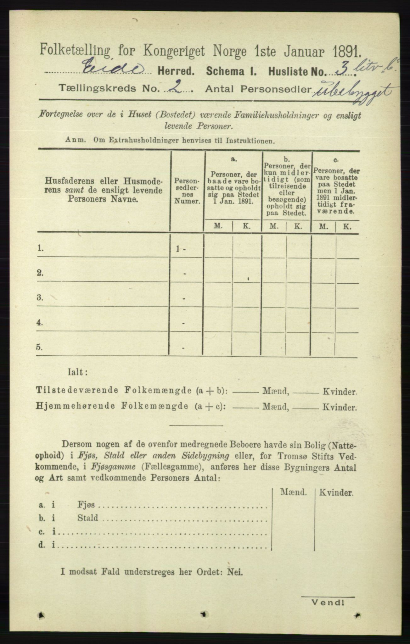 RA, 1891 census for 0925 Eide, 1891, p. 284