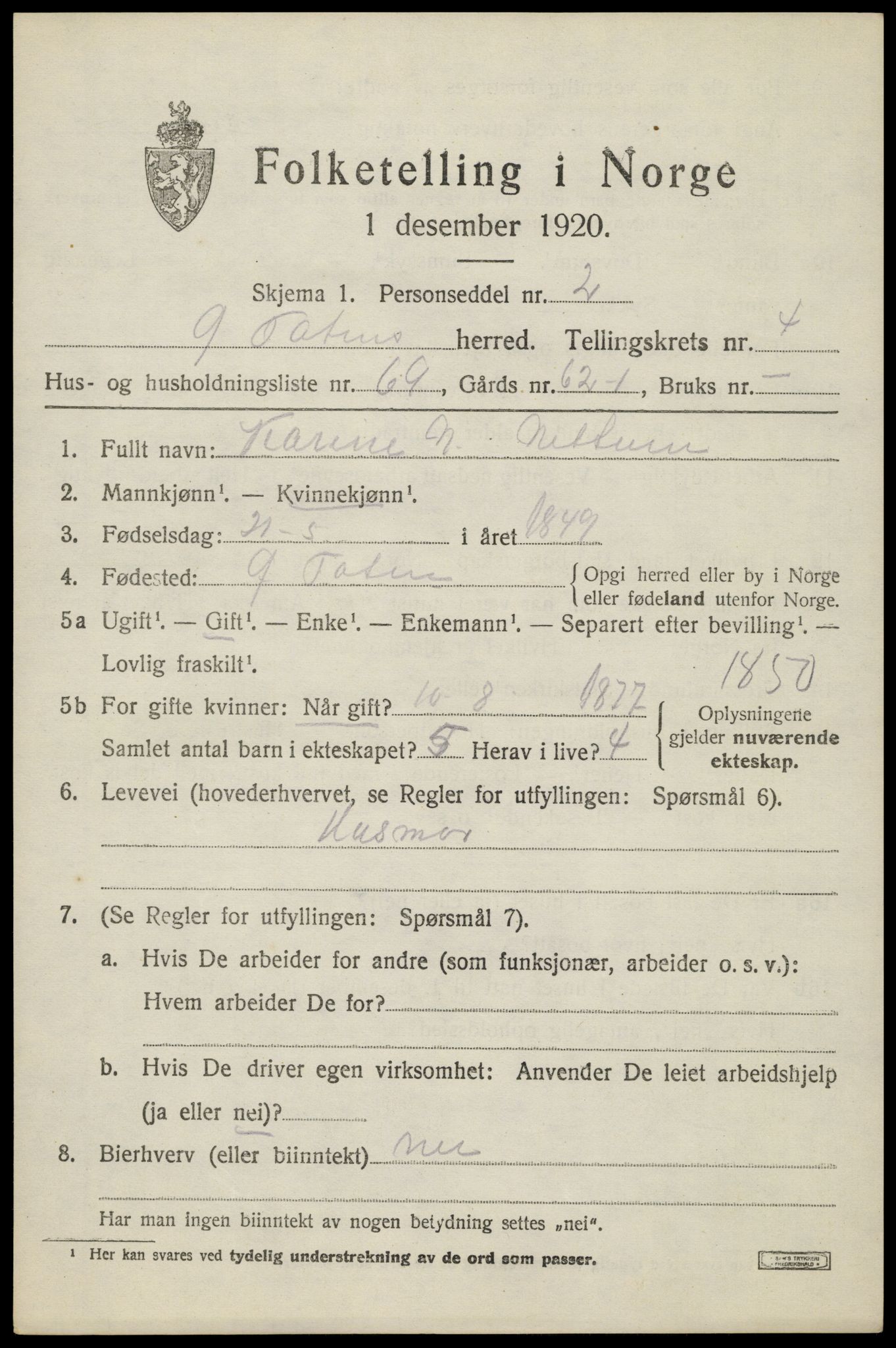 SAH, 1920 census for Østre Toten, 1920, p. 9384