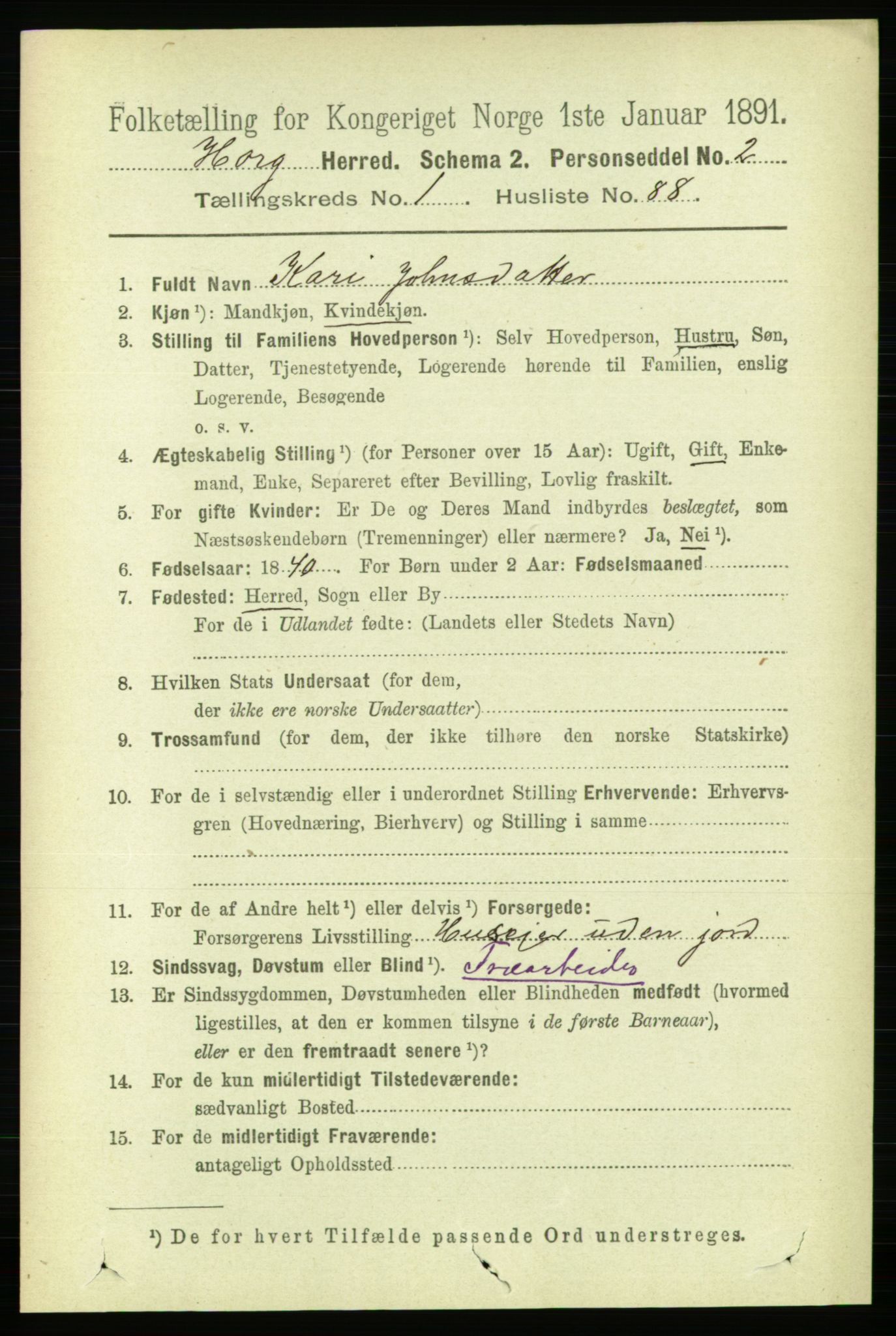 RA, 1891 census for 1650 Horg, 1891, p. 585