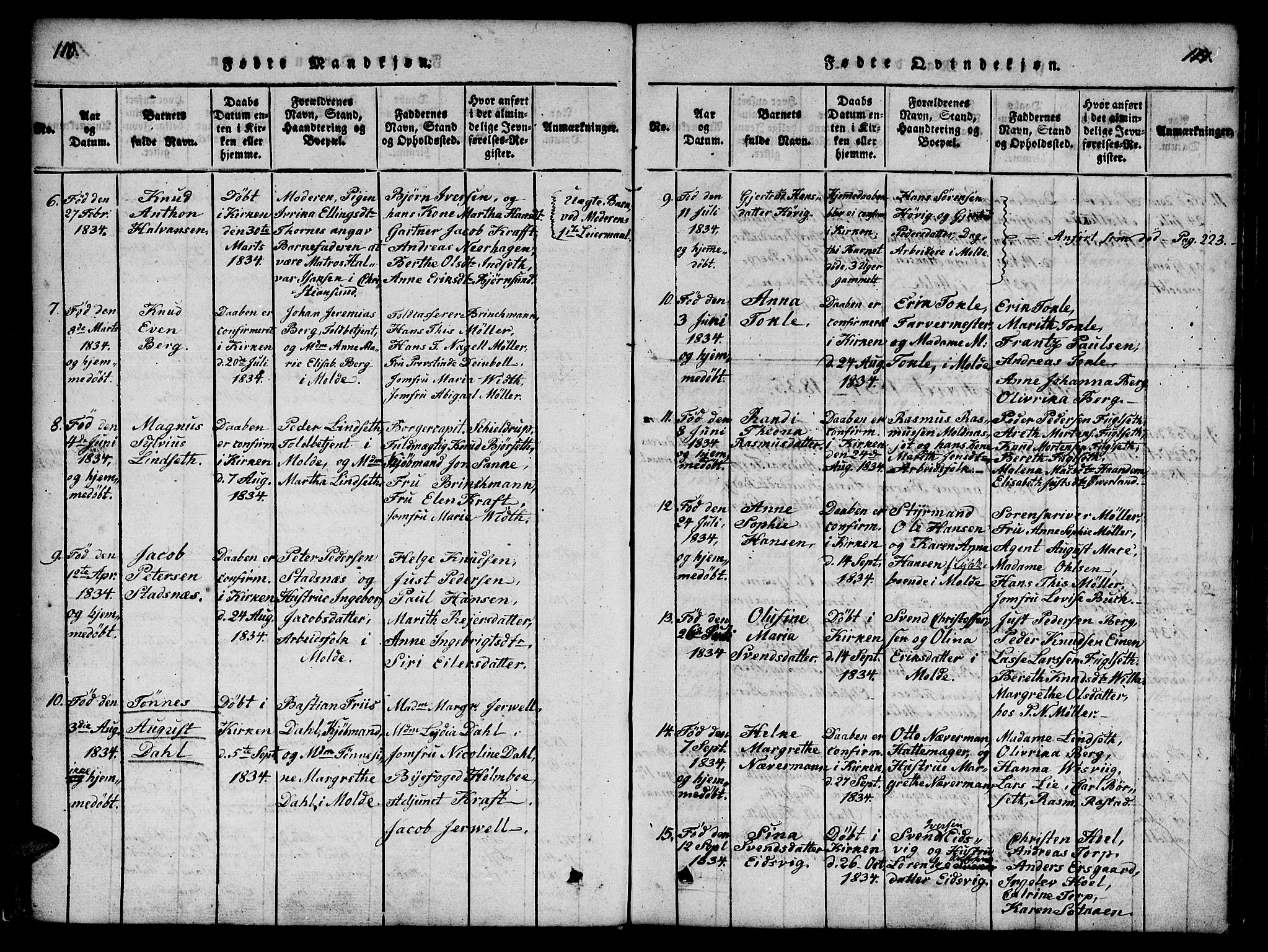 Ministerialprotokoller, klokkerbøker og fødselsregistre - Møre og Romsdal, SAT/A-1454/558/L0688: Parish register (official) no. 558A02, 1818-1843, p. 110-111