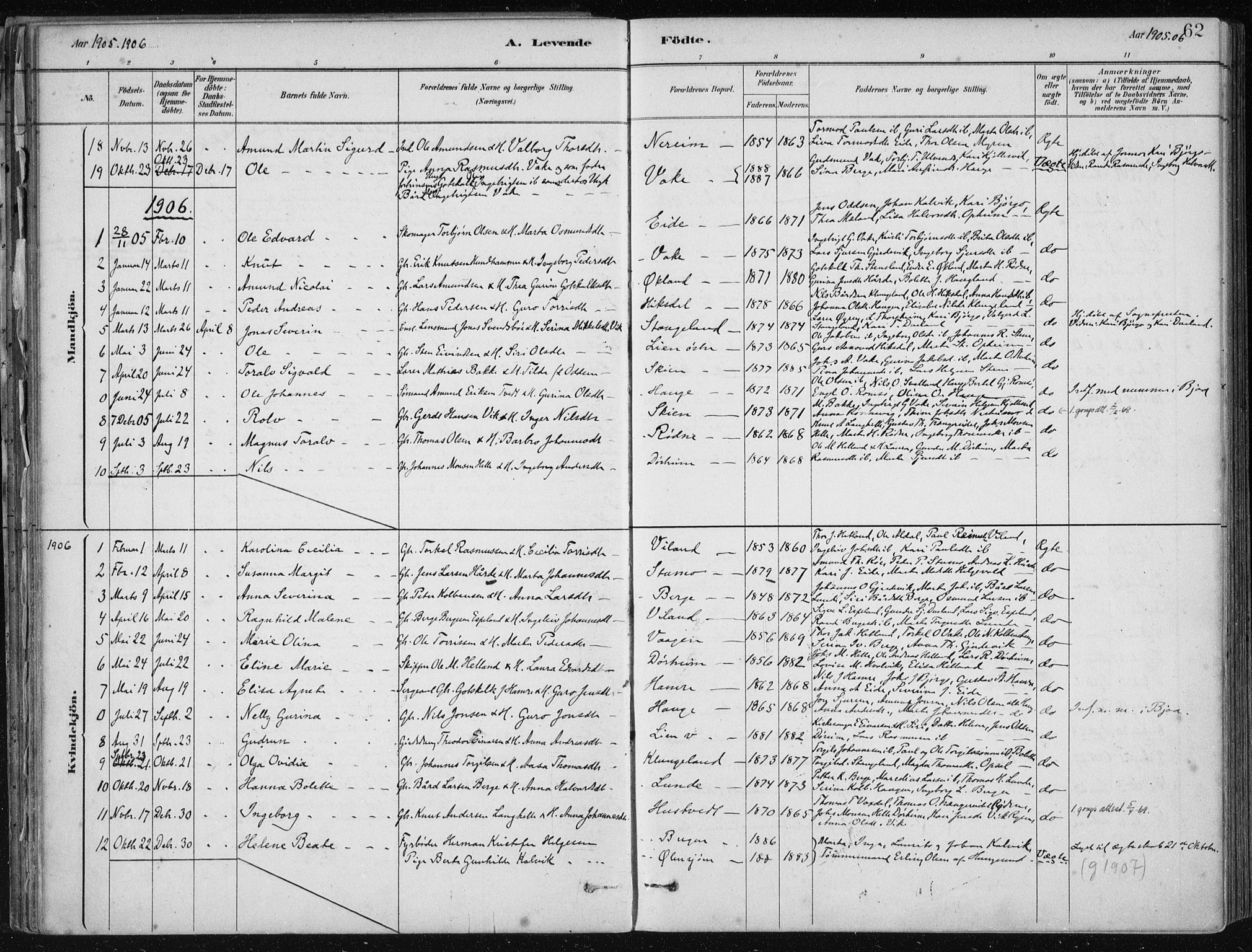 Fjelberg sokneprestembete, AV/SAB-A-75201/H/Haa: Parish register (official) no. D 1, 1879-1918, p. 62