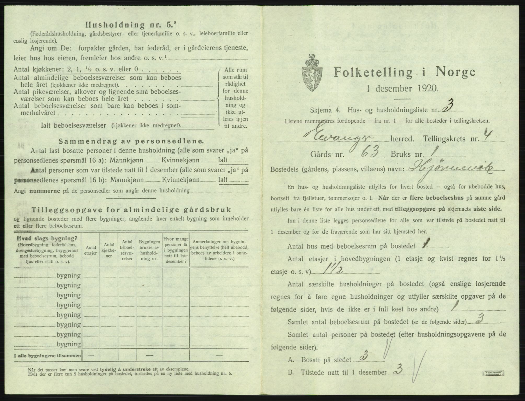 SAB, 1920 census for Evanger, 1920, p. 181