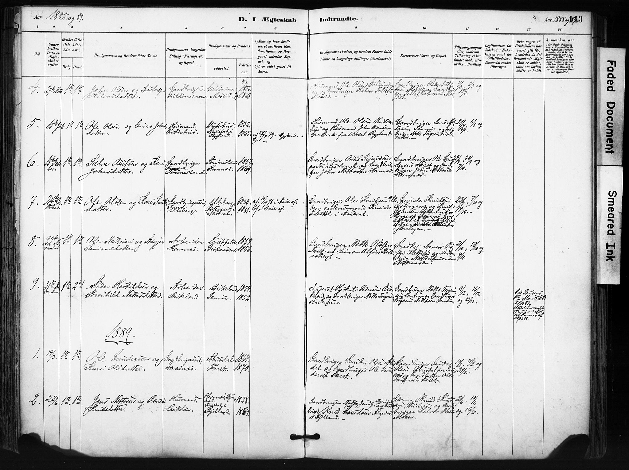 Evje sokneprestkontor, AV/SAK-1111-0008/F/Fa/Fab/L0003: Parish register (official) no. A 3, 1884-1909, p. 143