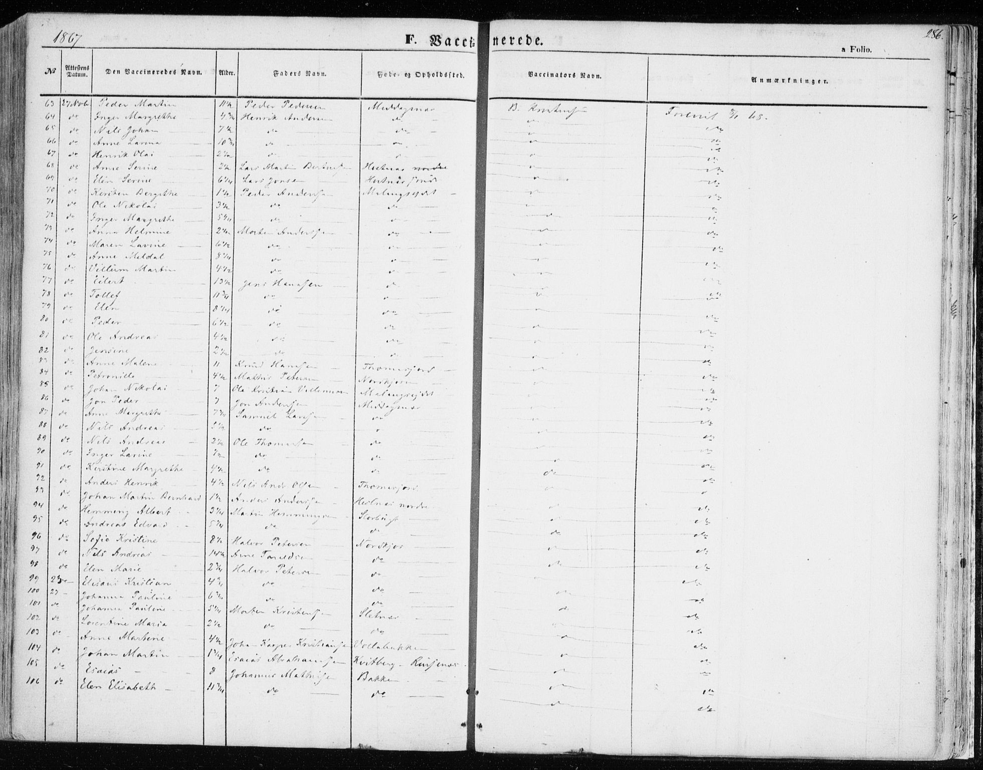 Balsfjord sokneprestembete, AV/SATØ-S-1303/G/Gaa/L0003kirke: Parish register (official) no. 3, 1856-1870, p. 286