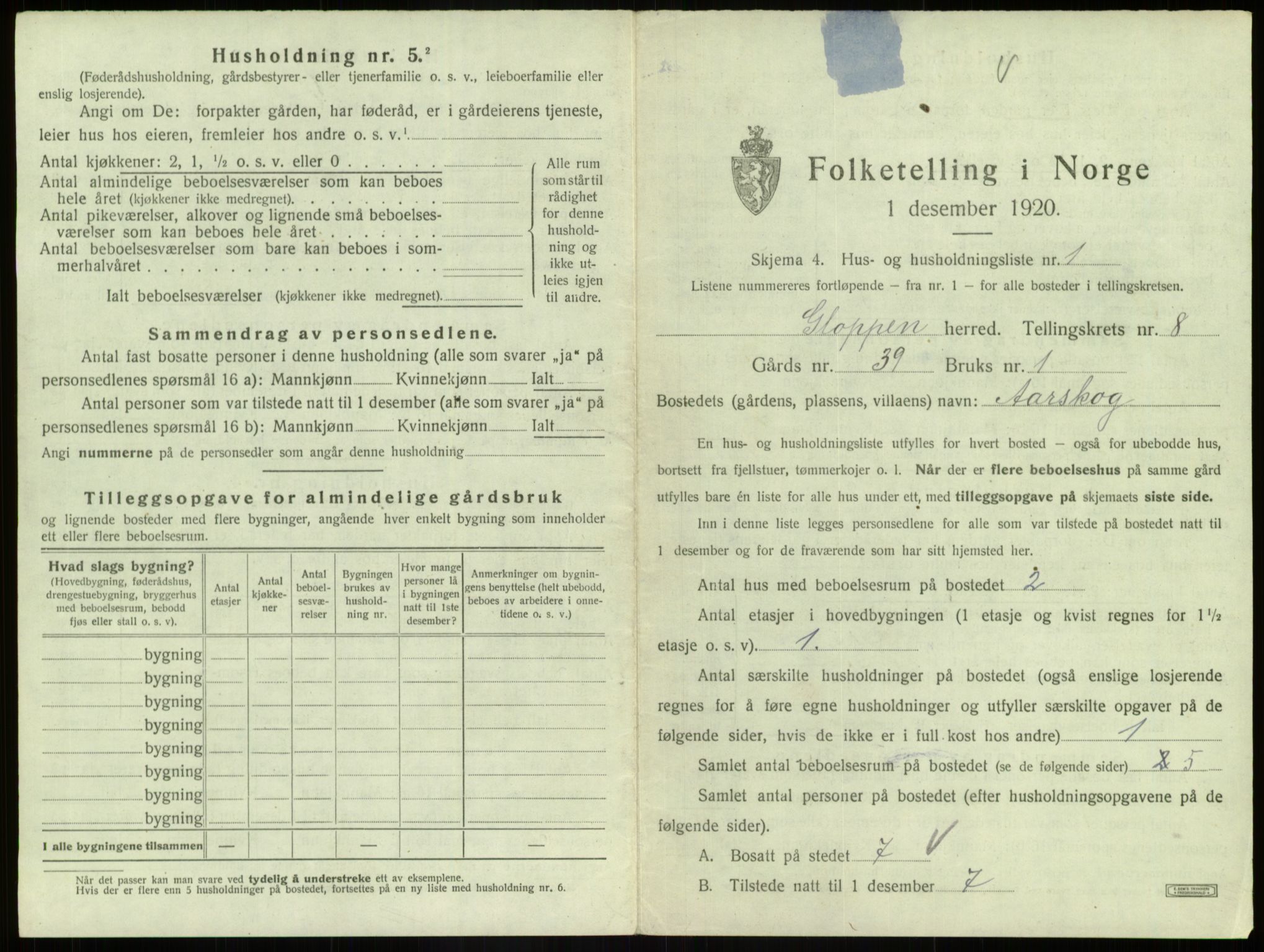 SAB, 1920 census for Gloppen, 1920, p. 570