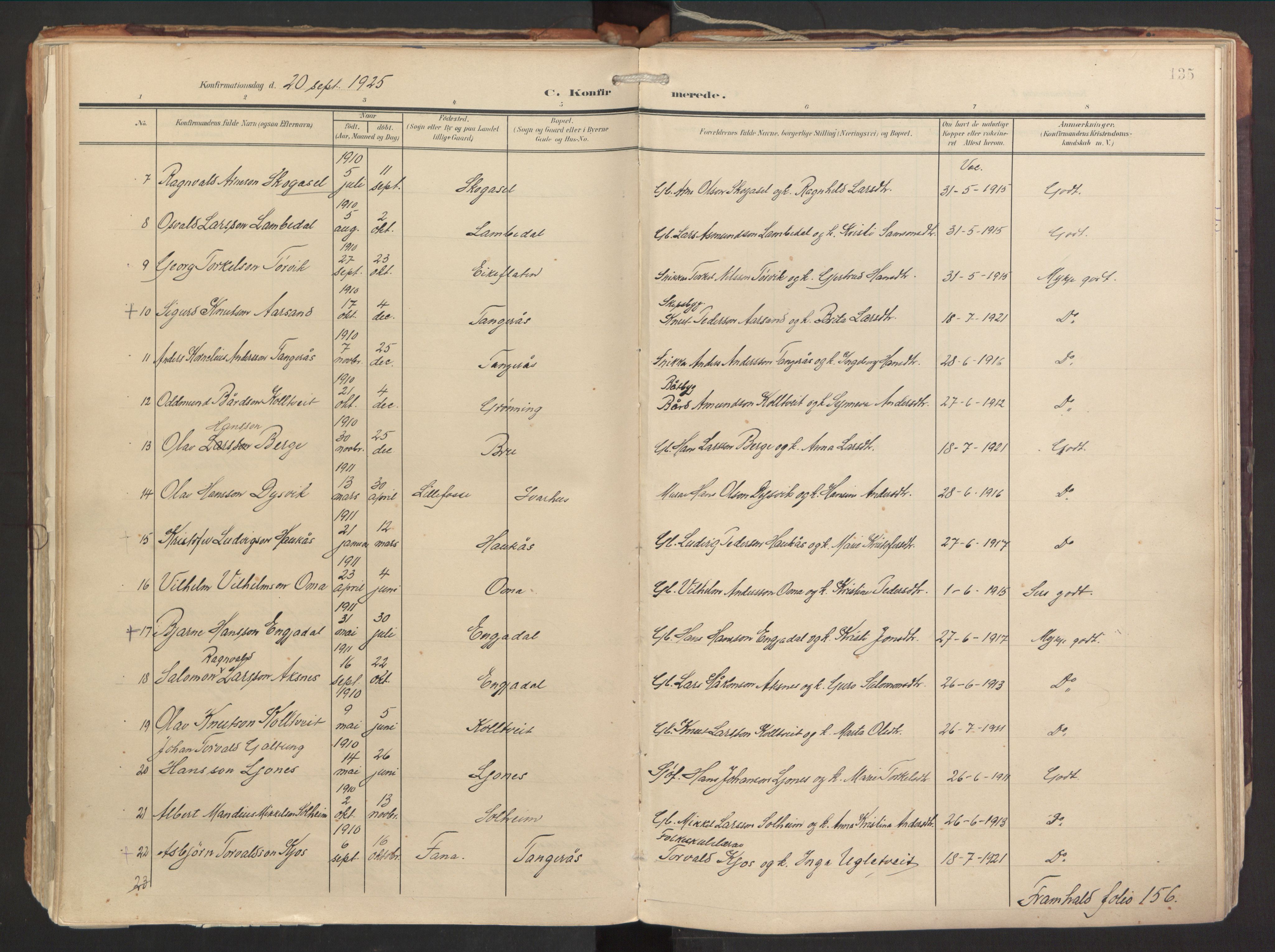 Strandebarm sokneprestembete, SAB/A-78401/H/Haa: Parish register (official) no. B 2, 1909-1941, p. 135