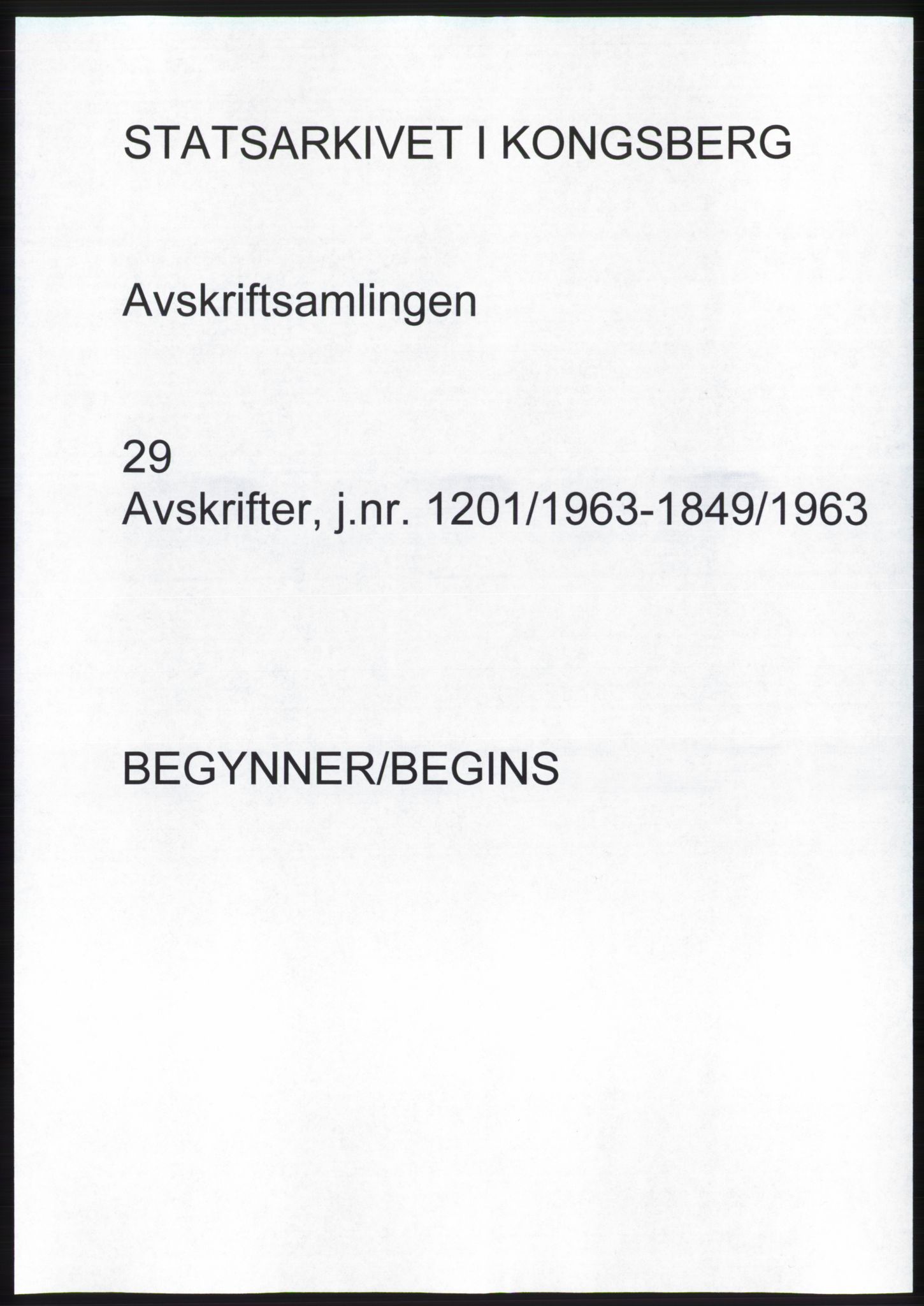 Statsarkivet i Kongsberg, SAKO/A-0001, 1963, p. 1