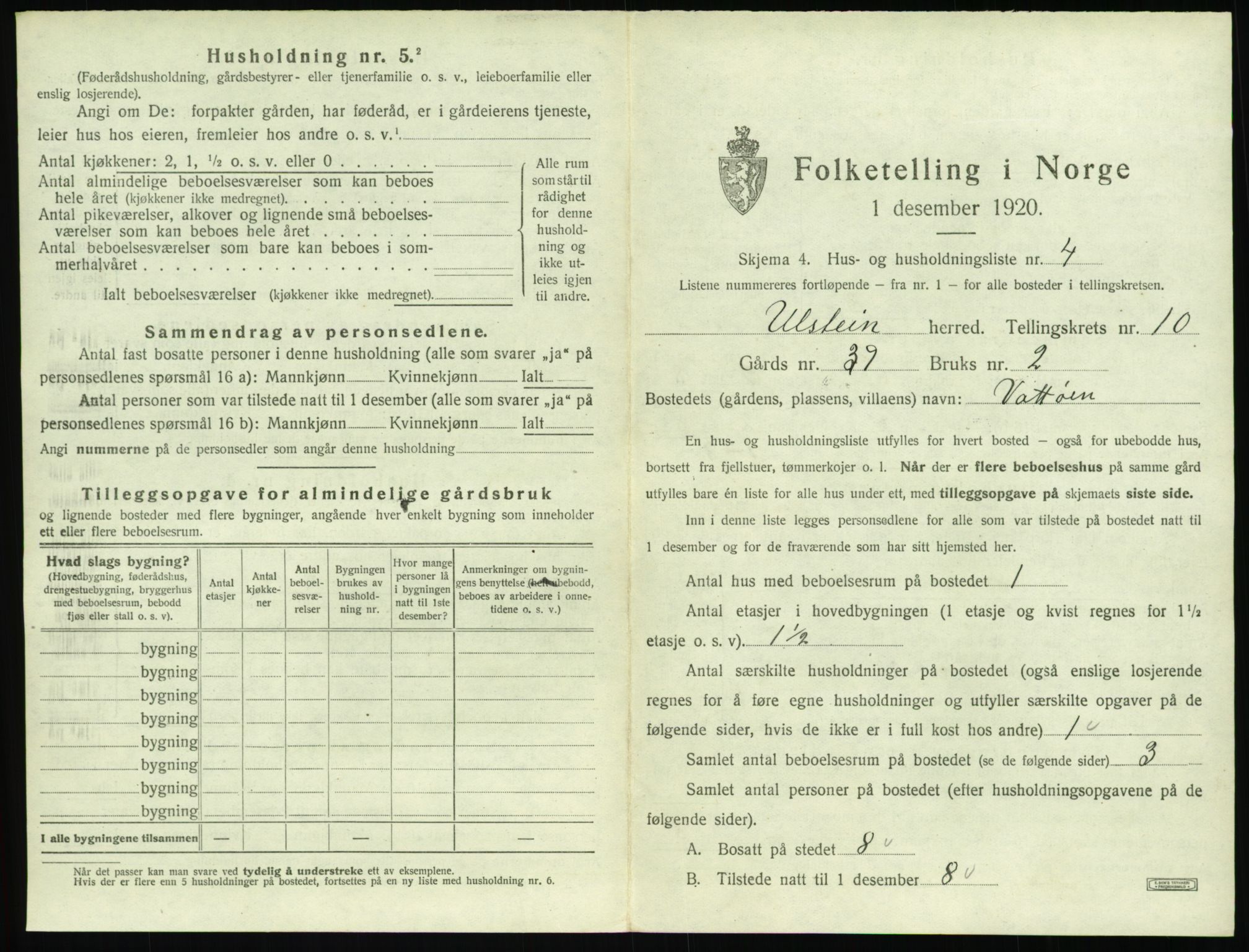 SAT, 1920 census for Ulstein, 1920, p. 664