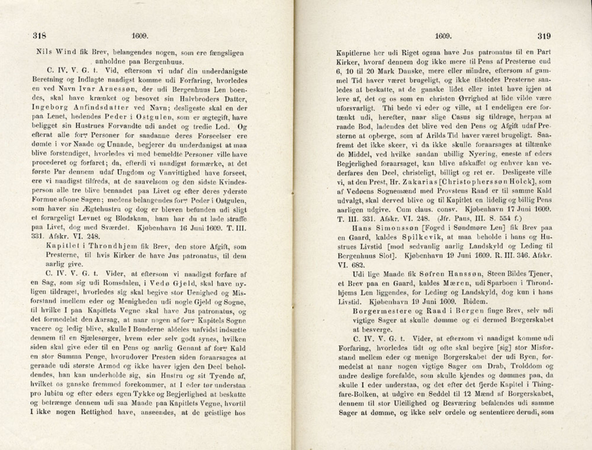 Publikasjoner utgitt av Det Norske Historiske Kildeskriftfond, PUBL/-/-/-: Norske Rigs-Registranter, bind 4, 1603-1618, p. 318-319