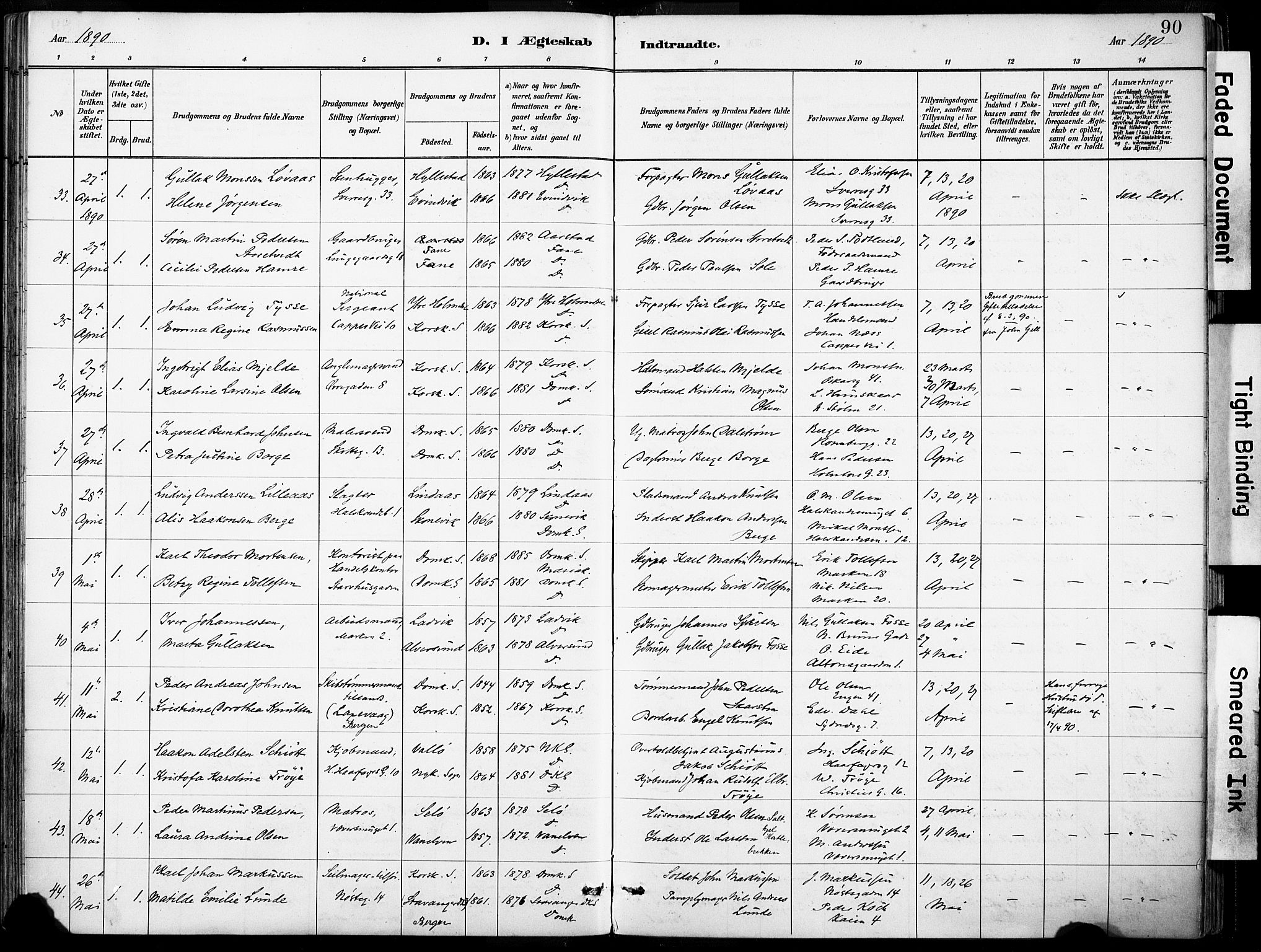 Domkirken sokneprestembete, SAB/A-74801/H/Haa/L0037: Parish register (official) no. D 4, 1880-1907, p. 90