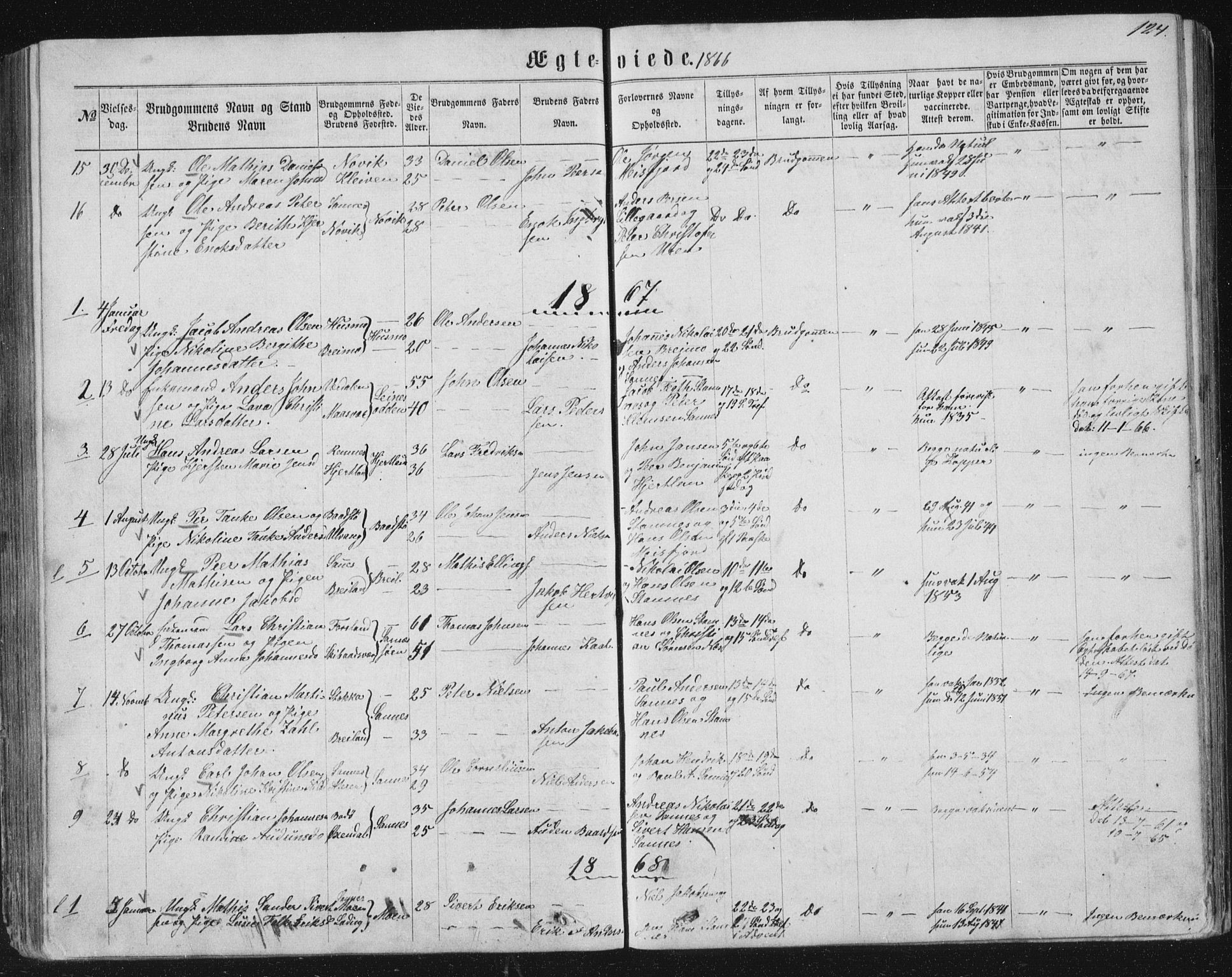 Ministerialprotokoller, klokkerbøker og fødselsregistre - Nordland, AV/SAT-A-1459/831/L0476: Parish register (copy) no. 831C03, 1866-1877, p. 124