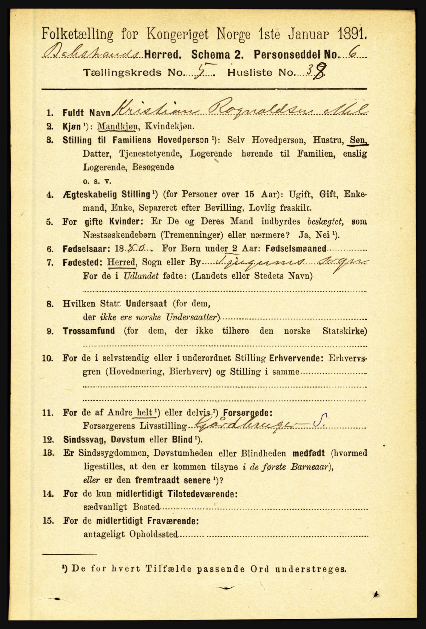 RA, 1891 census for 1418 Balestrand, 1891, p. 1323