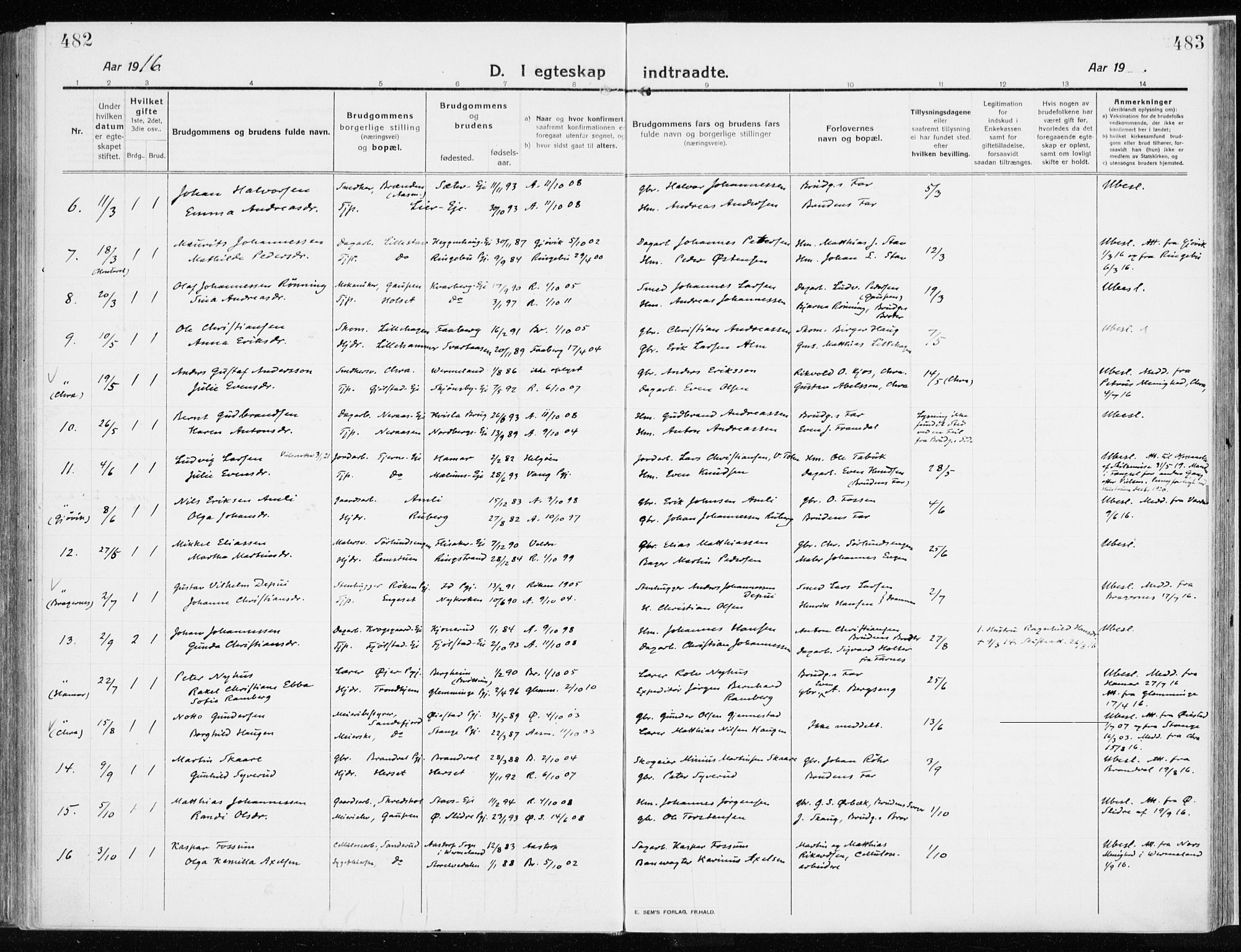 Ringsaker prestekontor, SAH/PREST-014/K/Ka/L0020: Parish register (official) no. 20, 1913-1922, p. 482-483