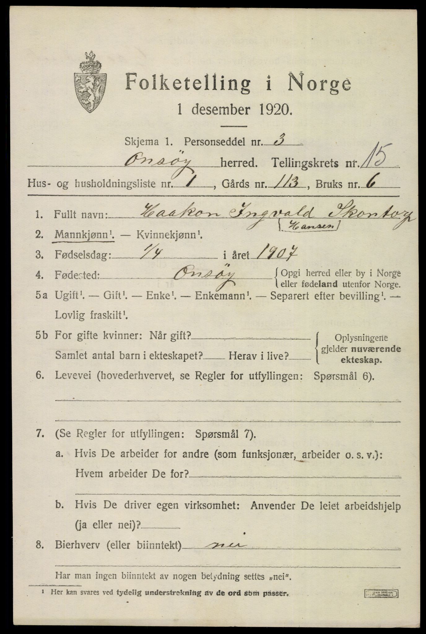 SAO, 1920 census for Onsøy, 1920, p. 17468