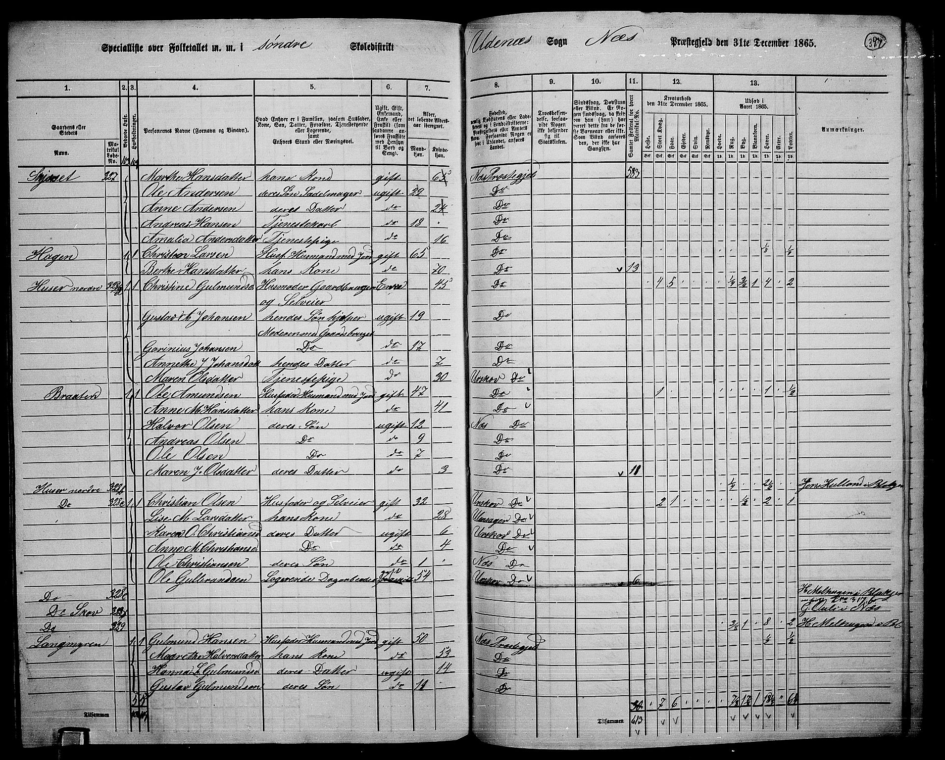 RA, 1865 census for Nes, 1865, p. 363