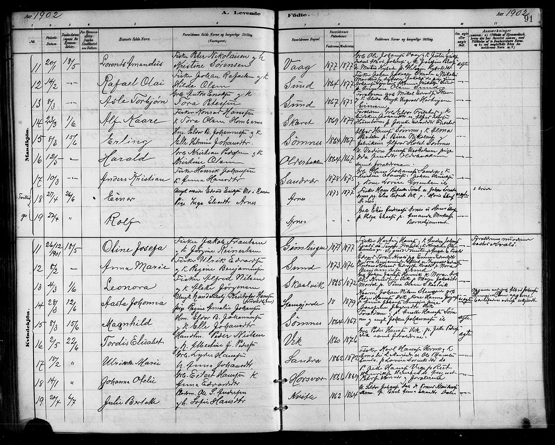 Ministerialprotokoller, klokkerbøker og fødselsregistre - Nordland, AV/SAT-A-1459/812/L0188: Parish register (copy) no. 812C06, 1884-1912, p. 91