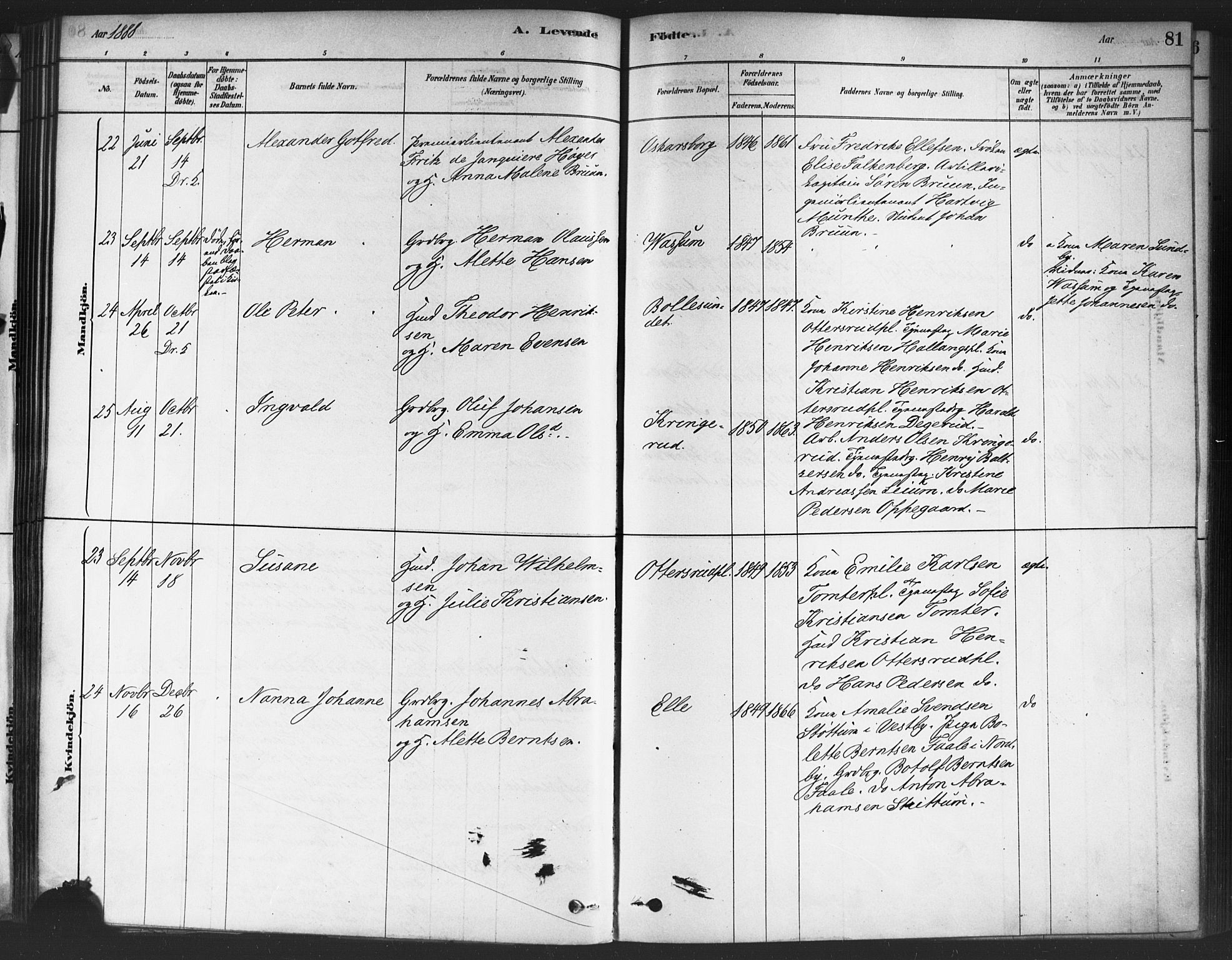 Drøbak prestekontor Kirkebøker, SAO/A-10142a/F/Fc/L0002: Parish register (official) no. III 2, 1878-1891, p. 81