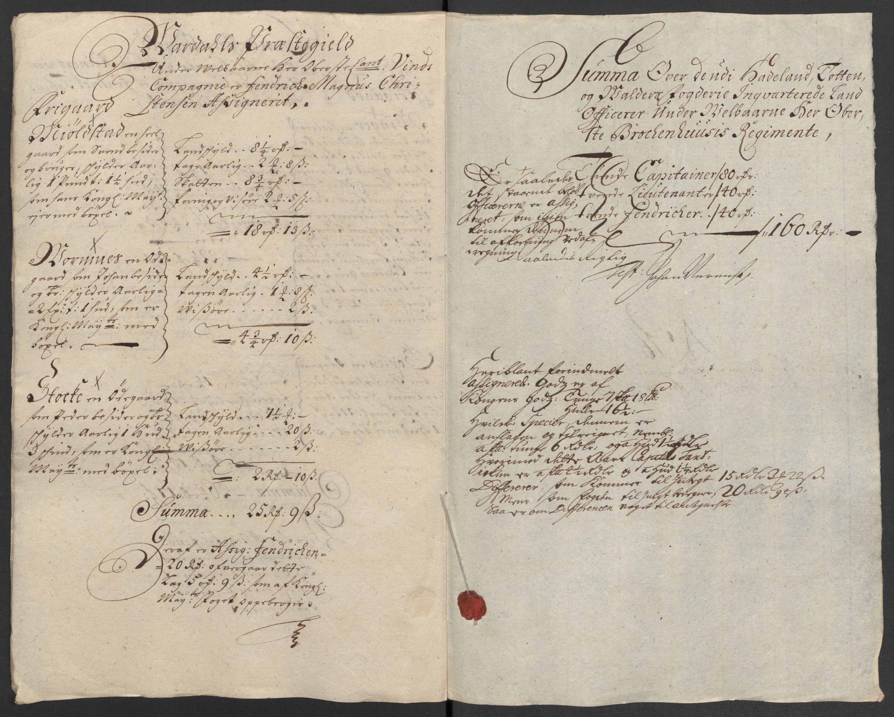 Rentekammeret inntil 1814, Reviderte regnskaper, Fogderegnskap, AV/RA-EA-4092/R18/L1305: Fogderegnskap Hadeland, Toten og Valdres, 1707-1708, p. 297