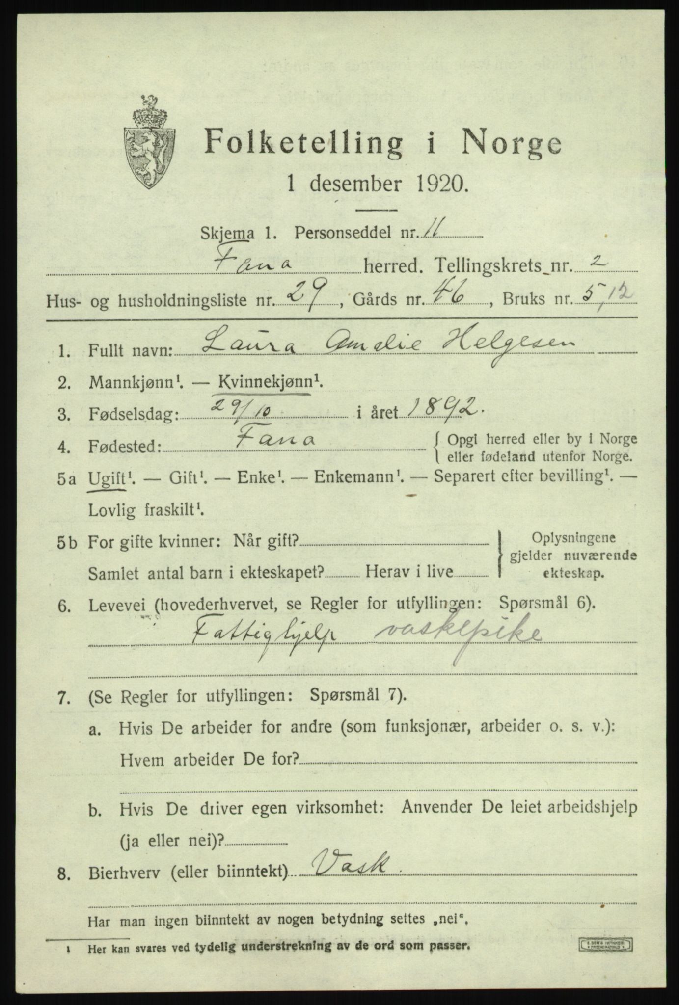 SAB, 1920 census for Fana, 1920, p. 4803