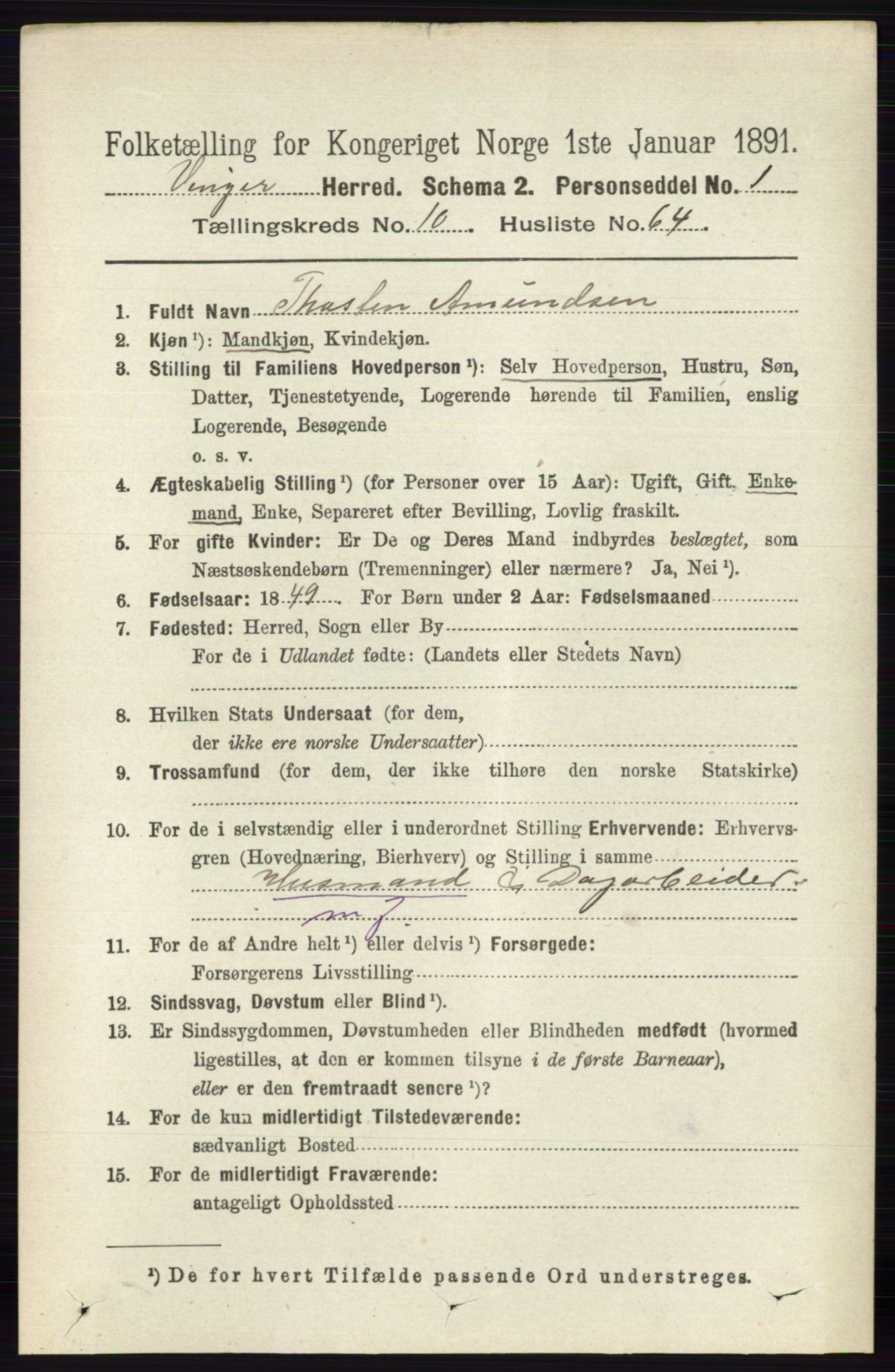 RA, 1891 census for 0421 Vinger, 1891, p. 5269