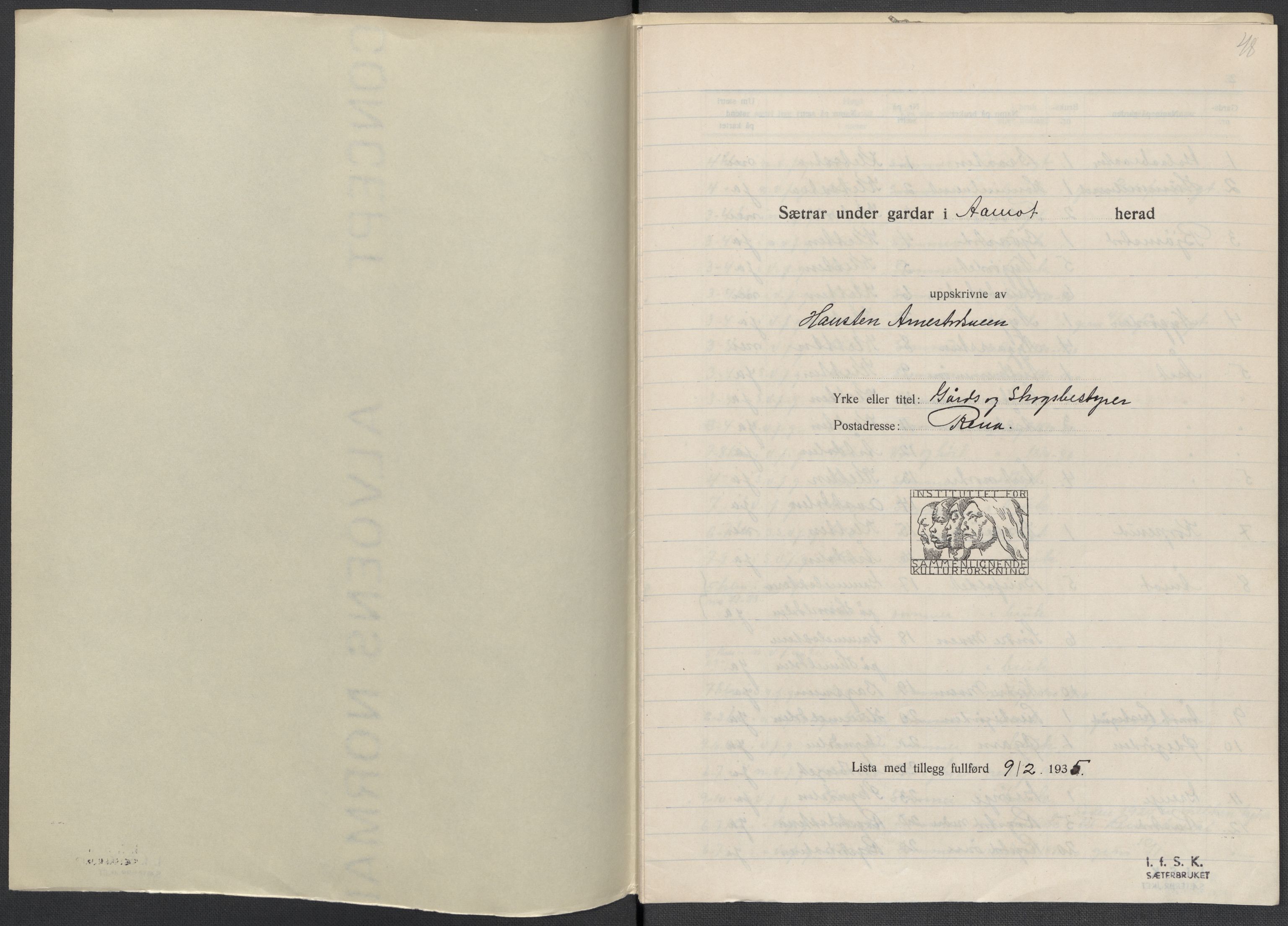 Instituttet for sammenlignende kulturforskning, AV/RA-PA-0424/F/Fc/L0003/0002: Eske B3: / Hedmark (perm V), 1934-1937, p. 48