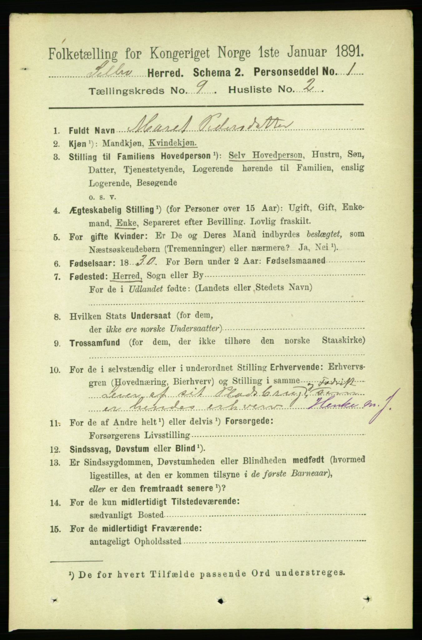 RA, 1891 census for 1664 Selbu, 1891, p. 3352