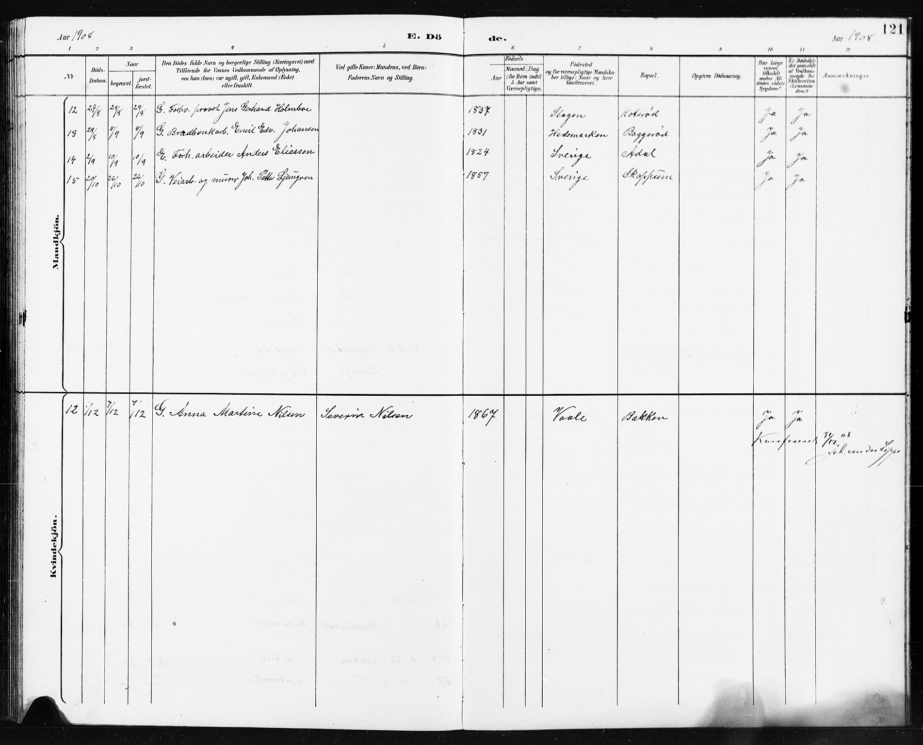 Borre kirkebøker, SAKO/A-338/G/Ga/L0004: Parish register (copy) no. I 4, 1892-1913, p. 121