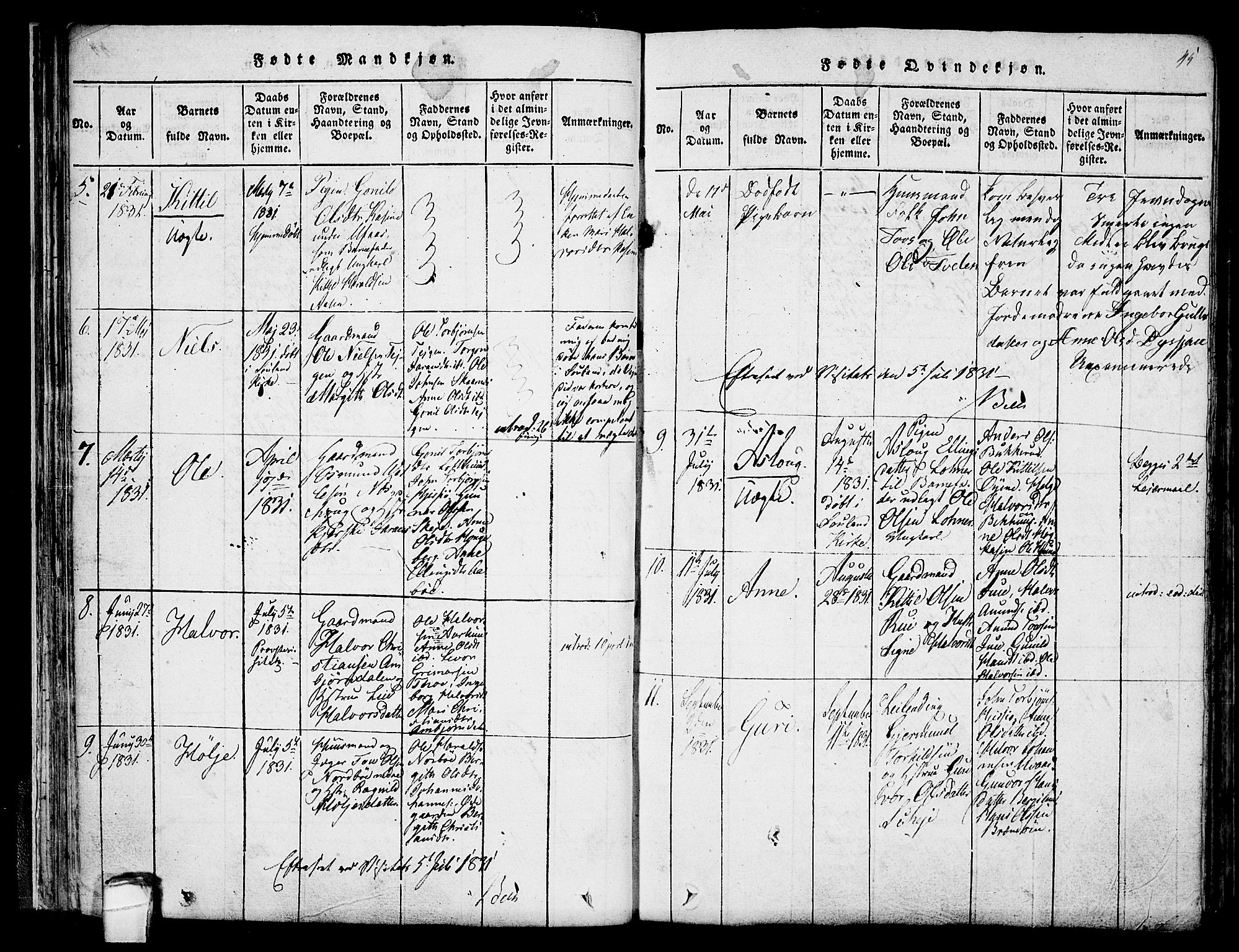 Hjartdal kirkebøker, AV/SAKO-A-270/F/Fa/L0007: Parish register (official) no. I 7, 1815-1843, p. 45