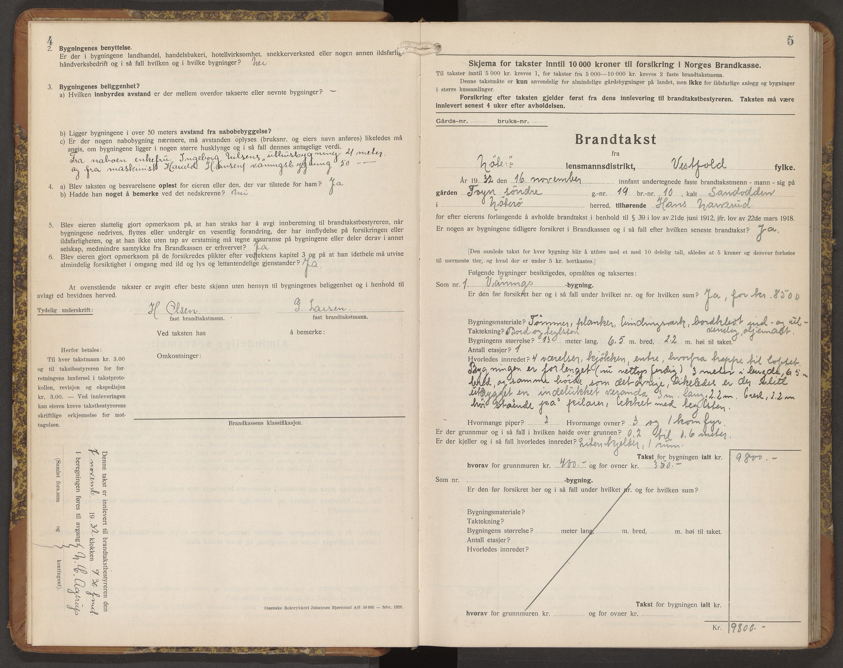 Nøtterøy lensmannskontor, AV/SAKO-A-540/Y/Yg/Ygb/L0009: Skjematakstprotokoll, 1932-1935, p. 4-5