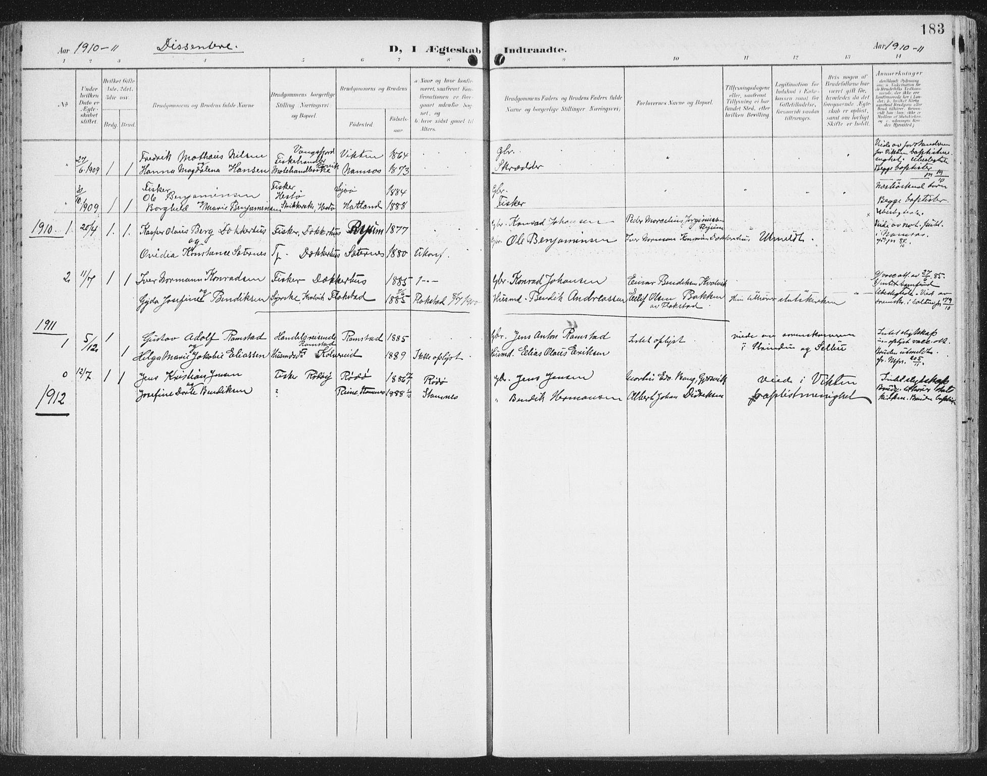 Ministerialprotokoller, klokkerbøker og fødselsregistre - Nord-Trøndelag, SAT/A-1458/786/L0688: Parish register (official) no. 786A04, 1899-1912, p. 183