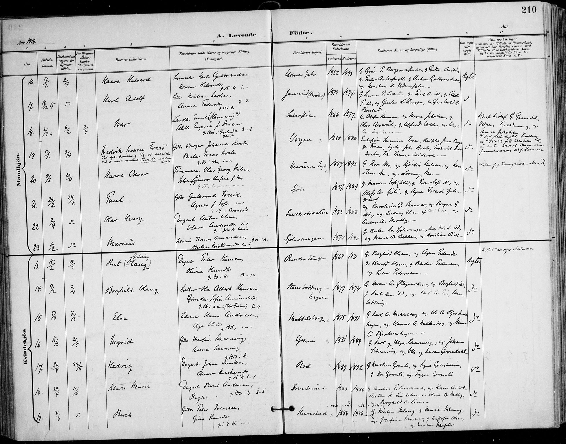 Nes prestekontor Kirkebøker, AV/SAO-A-10410/F/Fa/L0011: Parish register (official) no. I 11, 1899-1918, p. 210